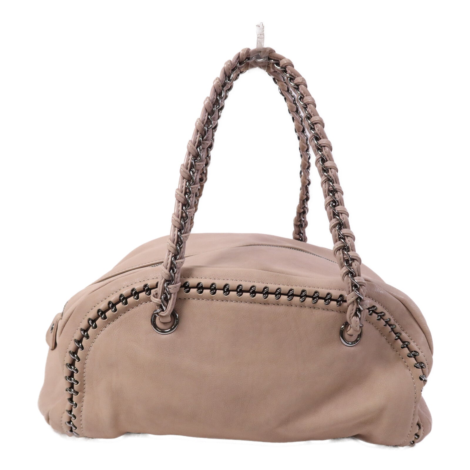 CHANEL 牛皮皮革Boston Bag銀扣鏈帶手挽袋