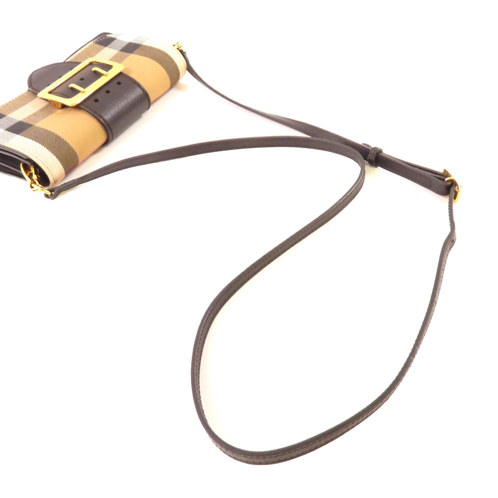 BURBERRY 帆布/牛皮皮革Wallet Shoulder Bag金扣肩背袋啡色/黑色