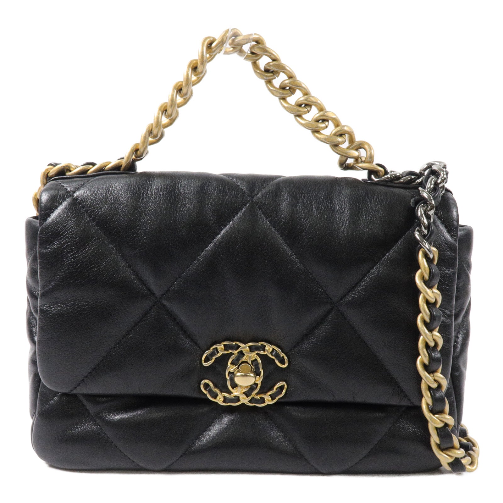 CHANEL 羊皮皮革C19 Small鏈帶手挽肩背兩用袋