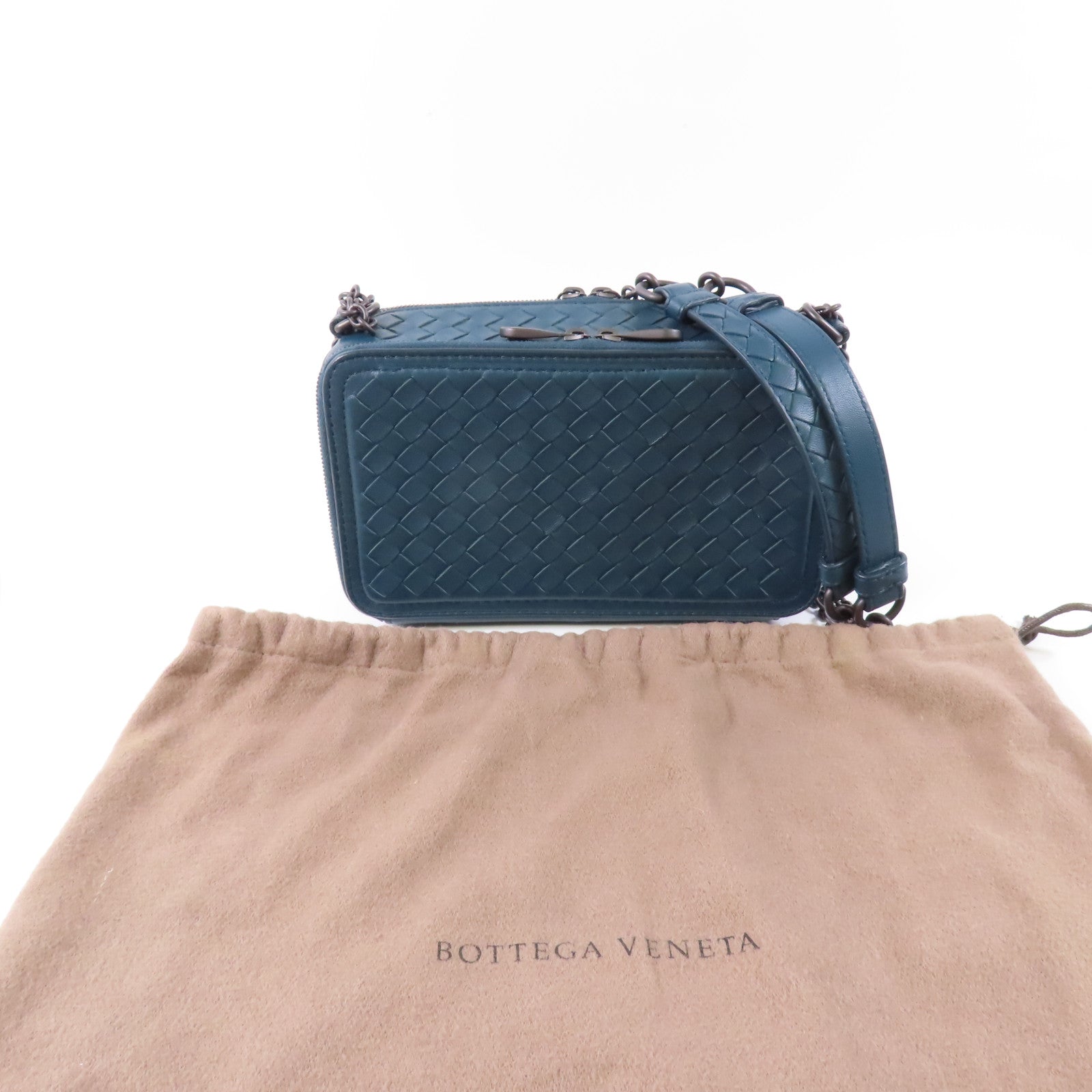 BOTTEGA VENETA 羊皮皮革Shoulder Bag黑扣鏈帶肩背袋