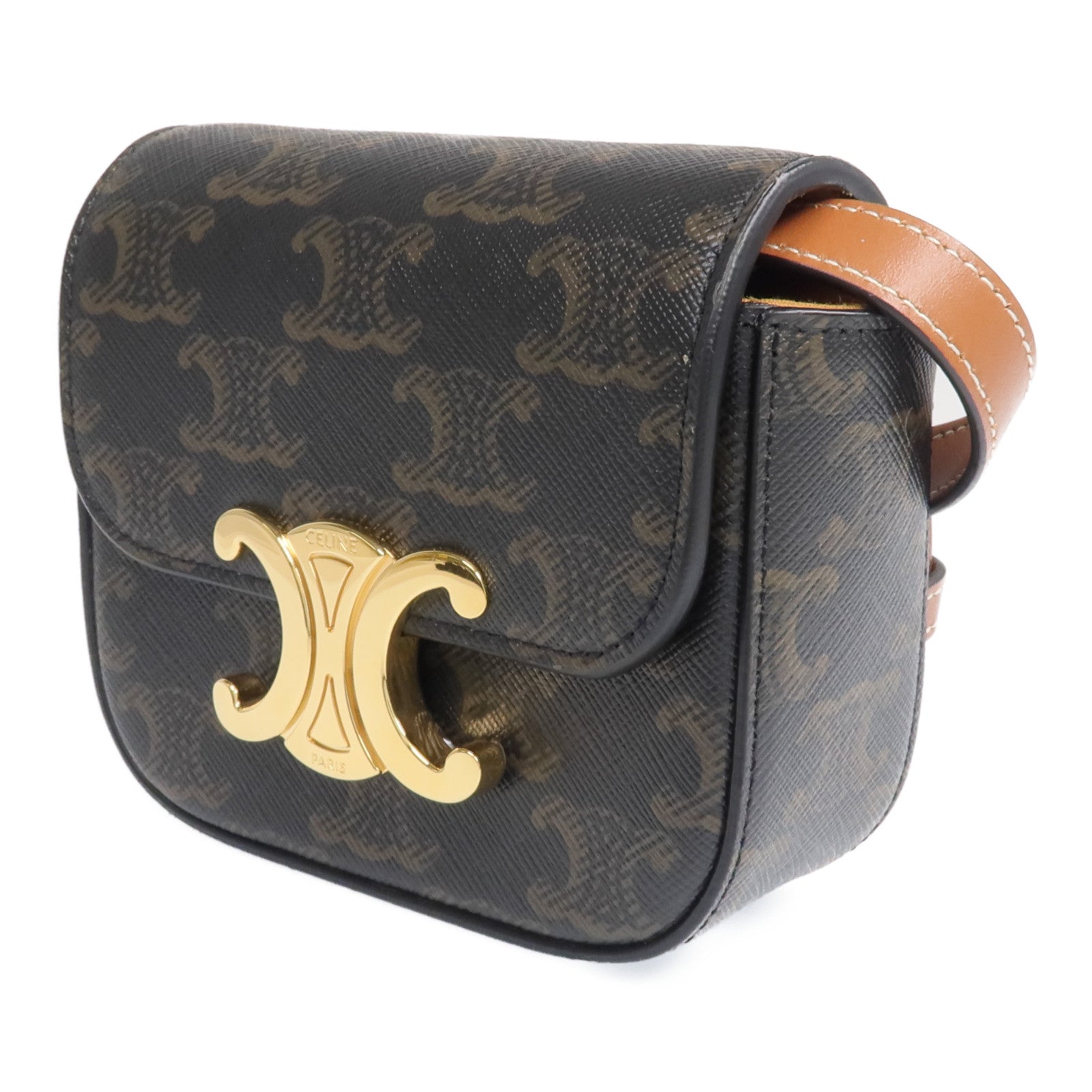 CELINE 塗層帆布Mini Triomphe金扣肩背袋