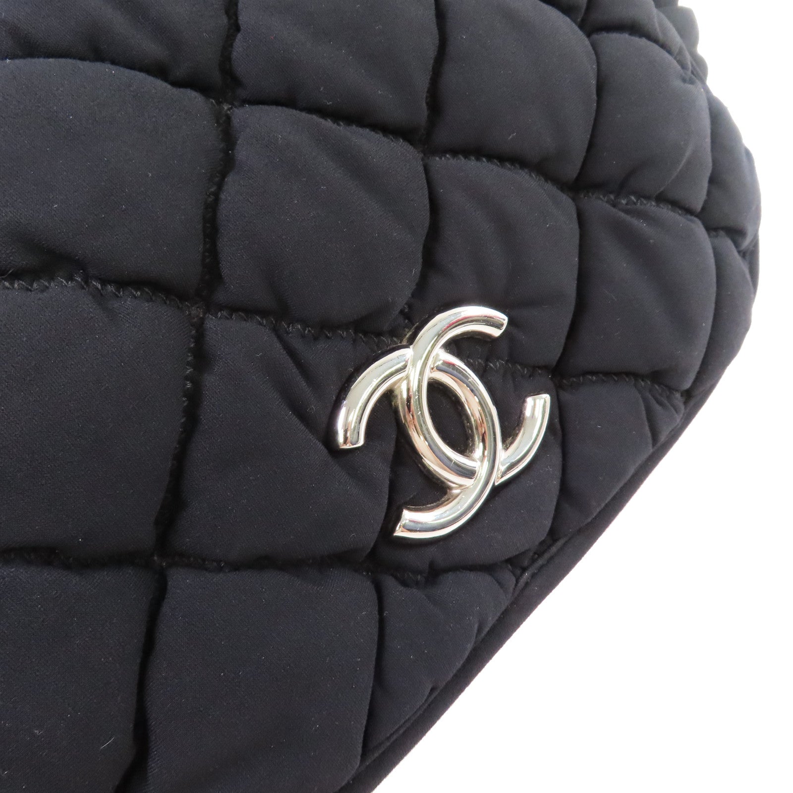 CHANEL 菱格布料Chain Shoulder Bag銀扣鏈帶肩背袋黑色