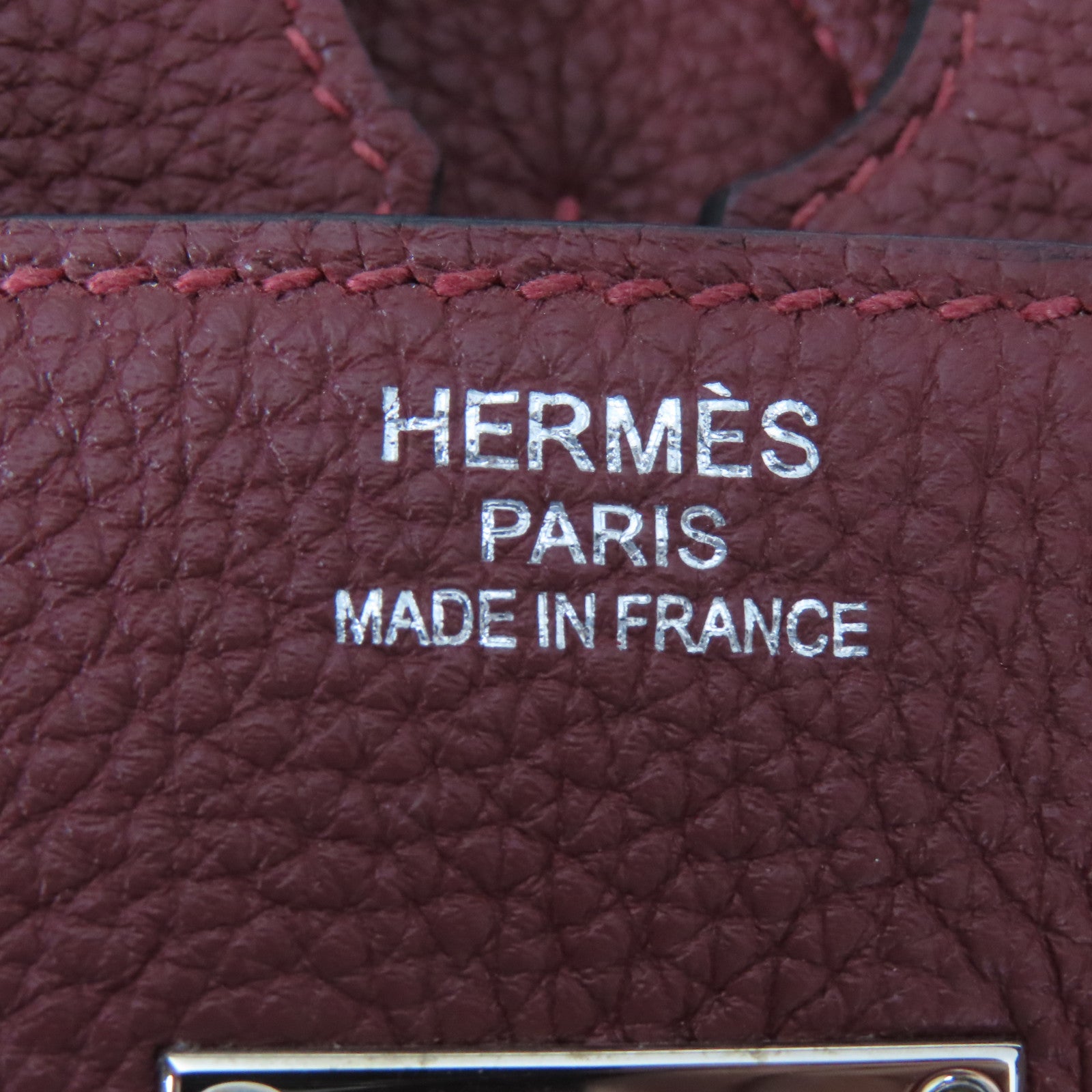 HERMES 【激減優惠】Togo皮革Haut A Courroies Western銀扣手挽袋酒紅色