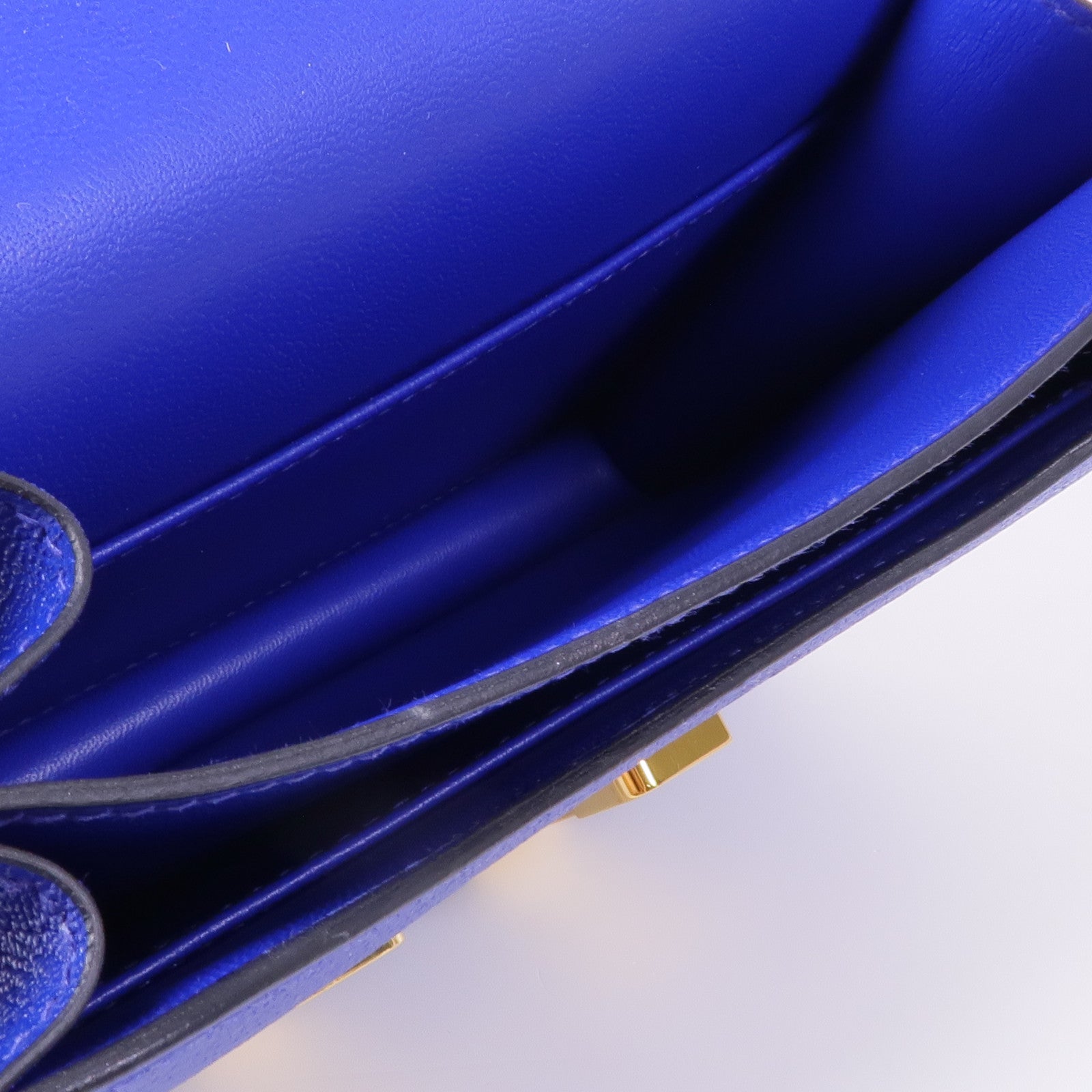 HERMES Chevre皮革Mini Constance金扣肩背袋Bleu Electrique