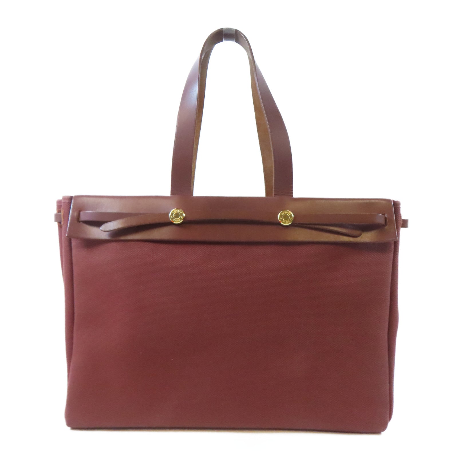HERMES 帆布Herbag Cabas Toile金扣肩背袋啡色