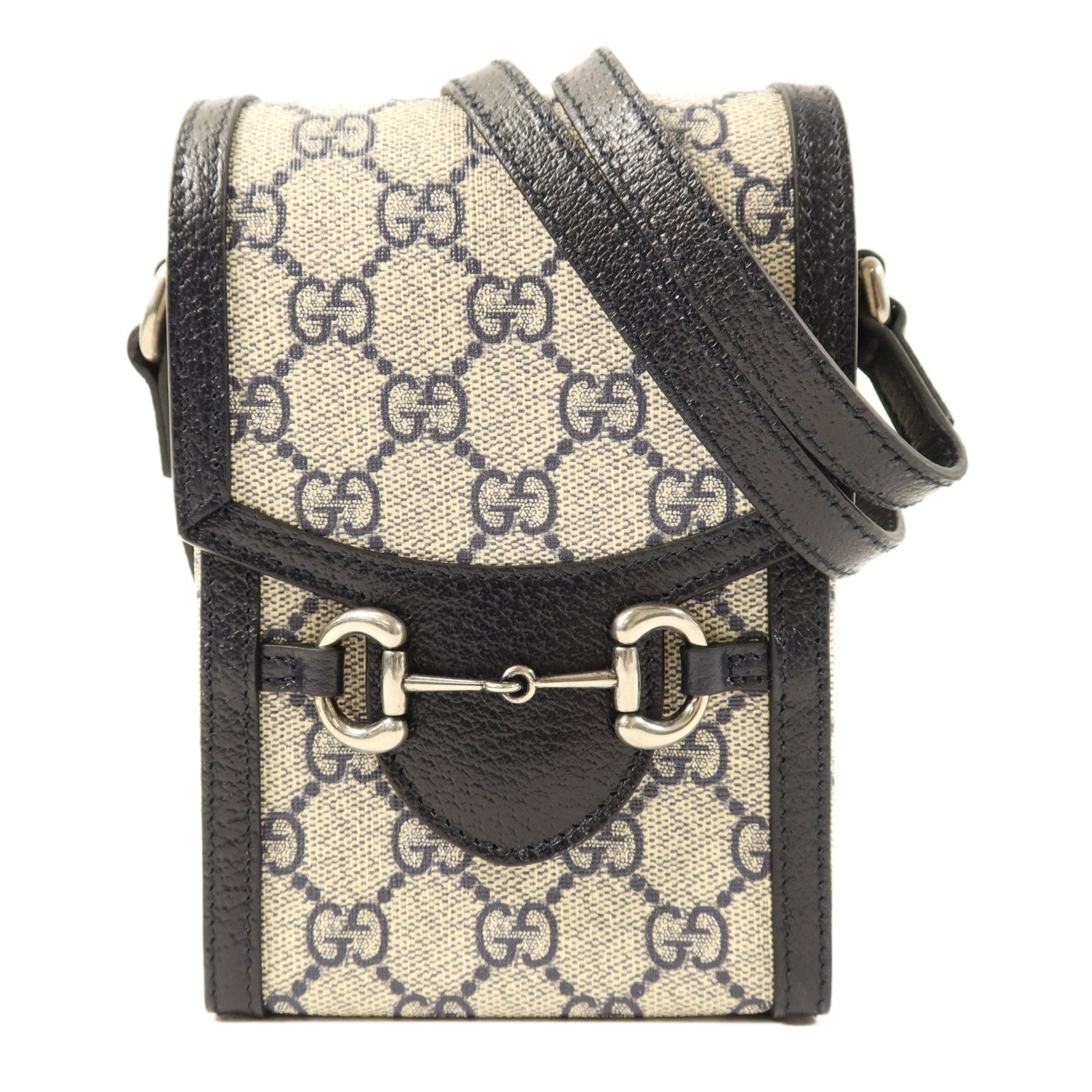GUCCI 帆布1955 Horsebit銀扣肩背袋