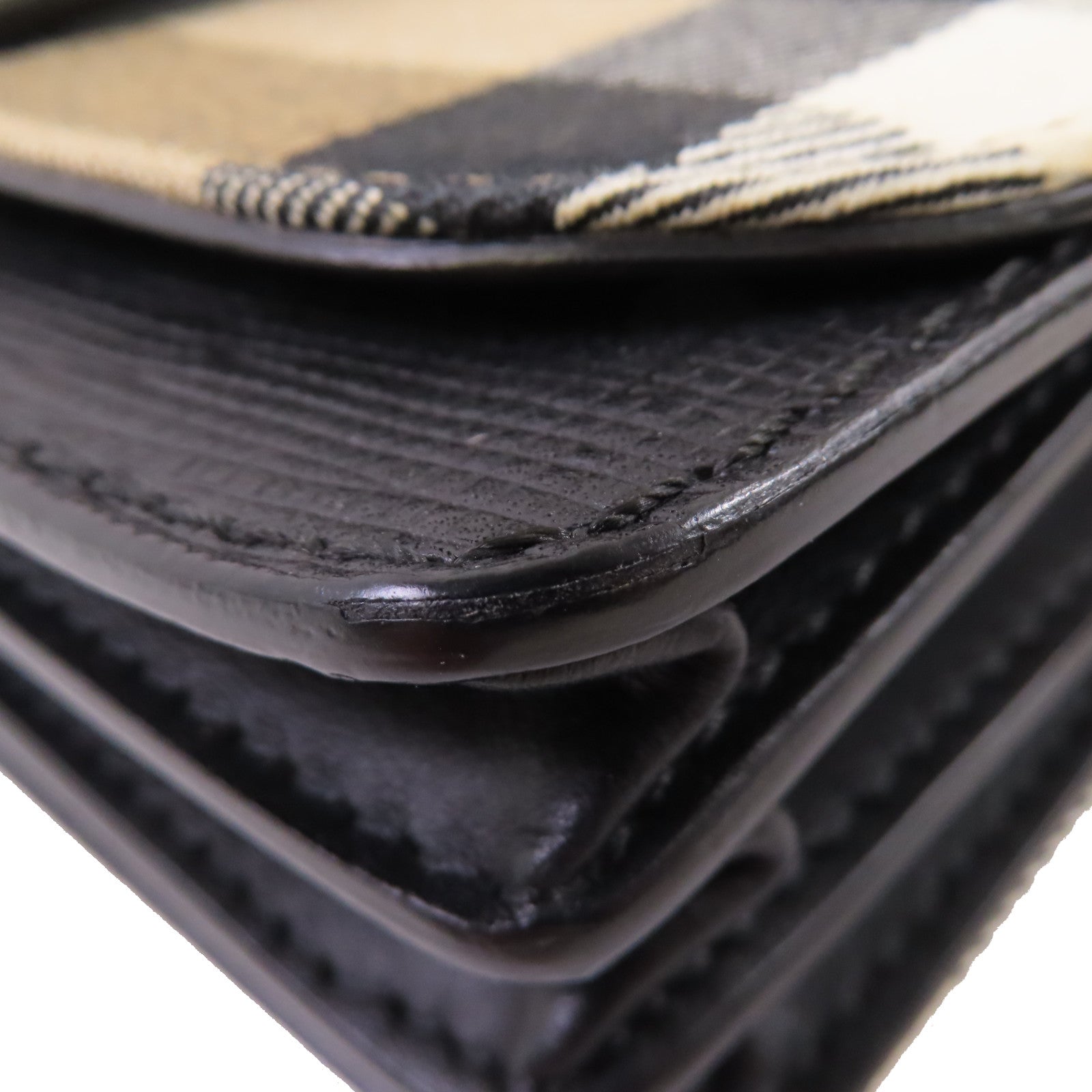 BURBERRY 帆布/牛皮皮革Wallet Shoulder Bag金扣肩背袋啡色/黑色