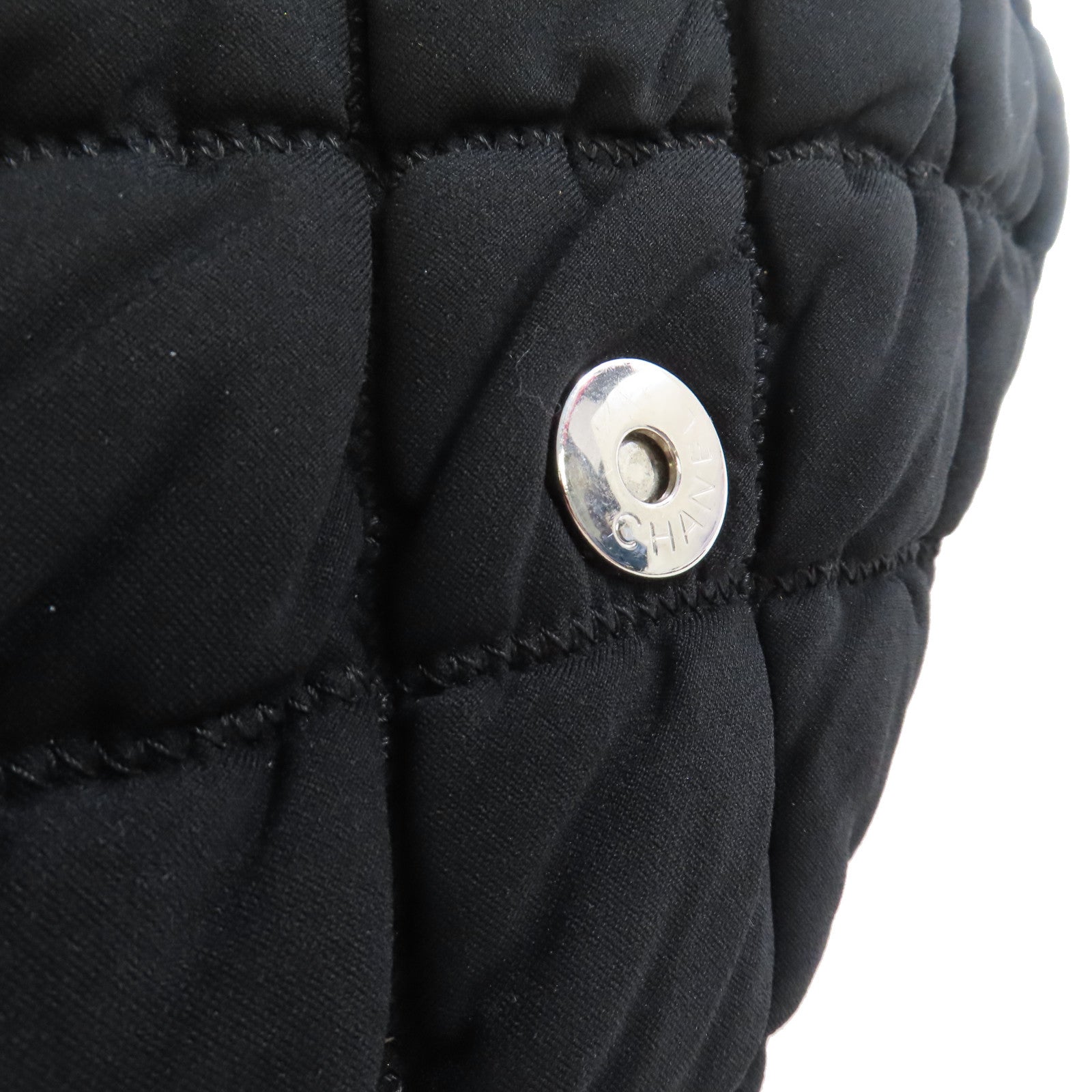 CHANEL 菱格布料Chain Shoulder Bag銀扣鏈帶肩背袋黑色