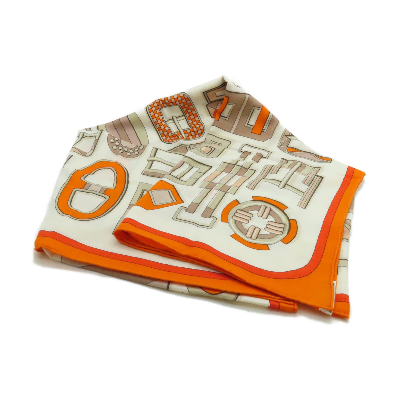 HERMES 【激減優惠】羊絨/絲質Scarf圍巾橙色/白色