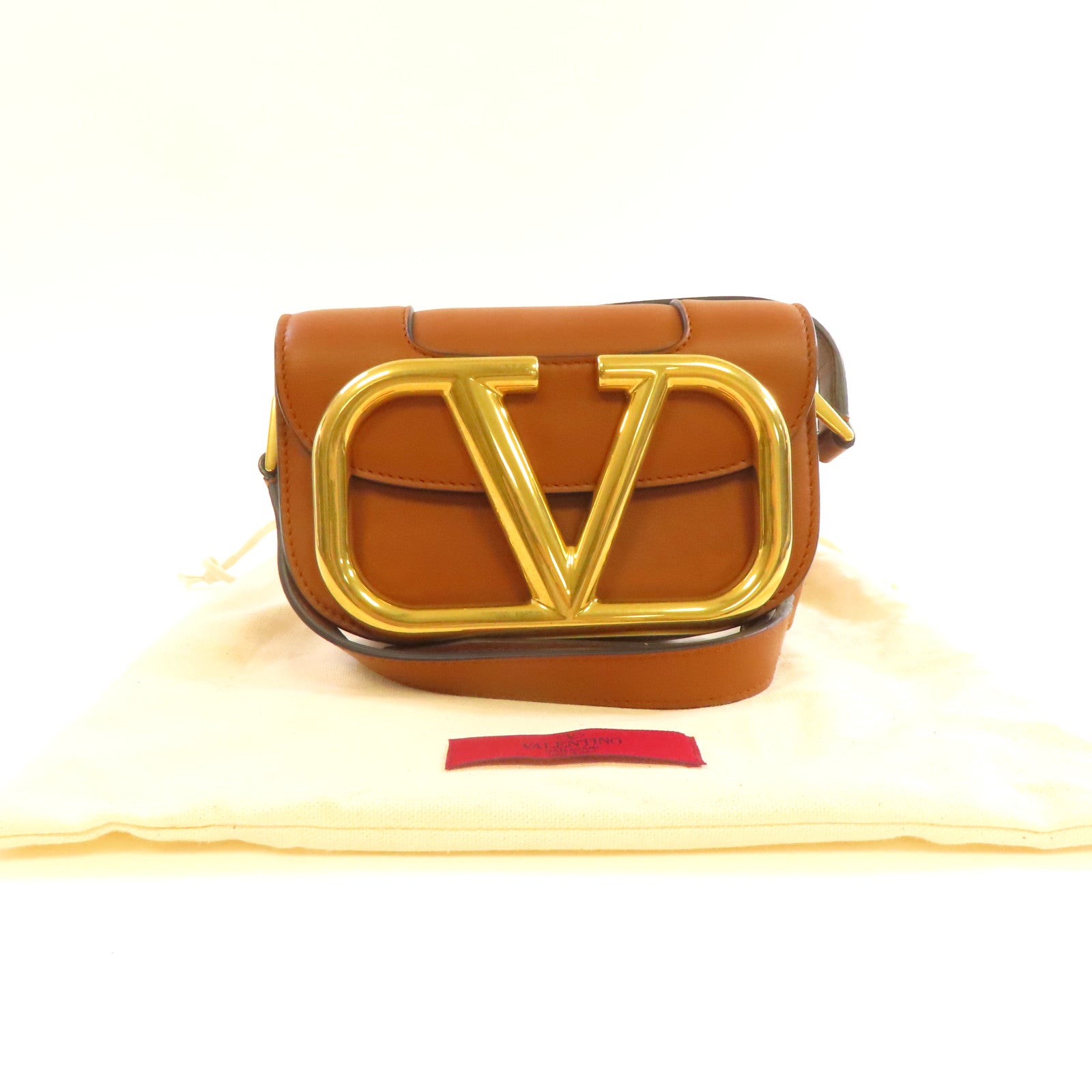 Valentino 【激減優惠】牛皮皮革Shoulder Bag金扣肩背袋啡色
