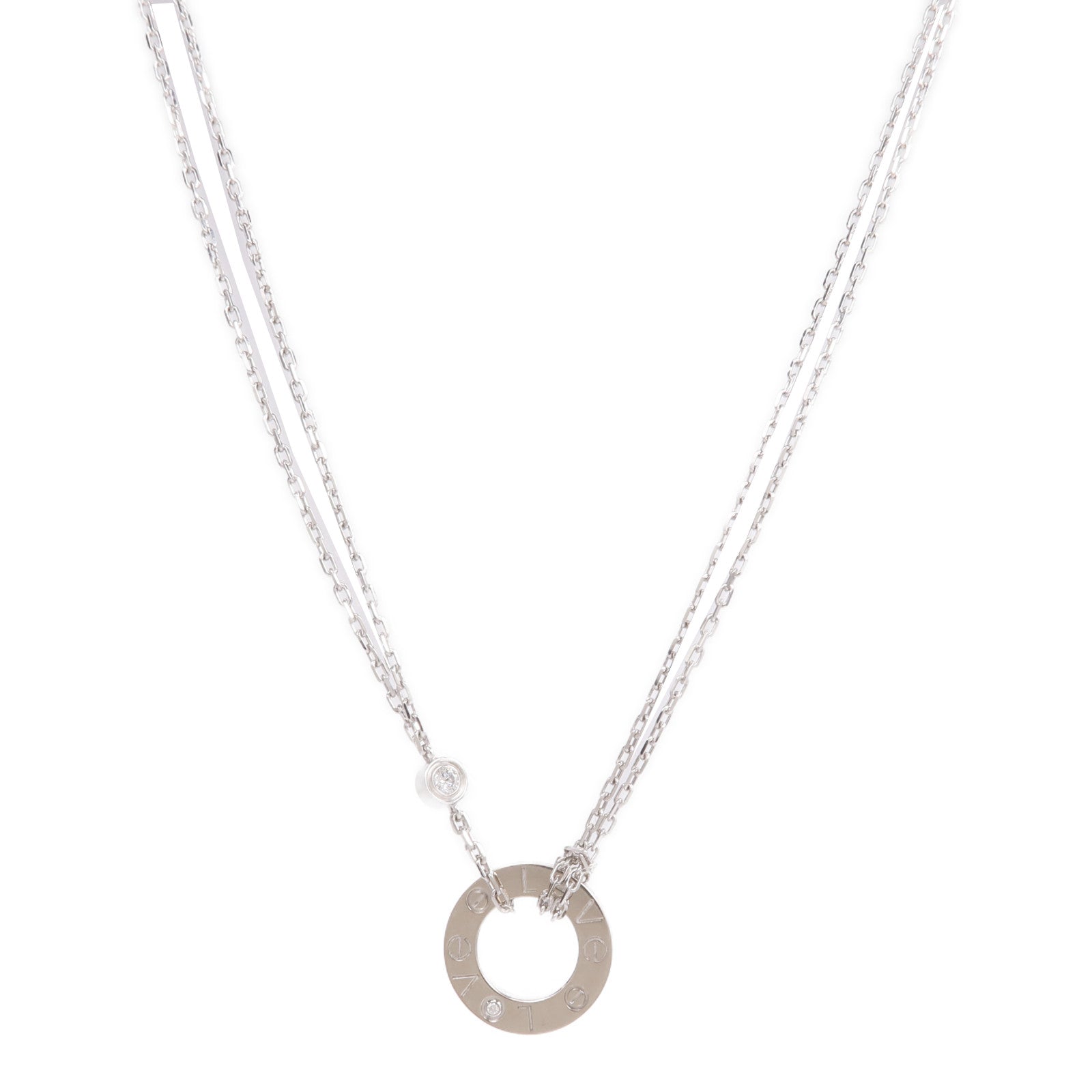CARTIER 18K白金Love Necklace 2 Diamonds鑽石項鍊