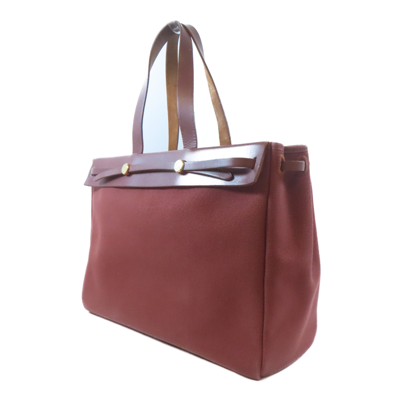 HERMES 帆布Herbag Cabas Toile金扣肩背袋啡色