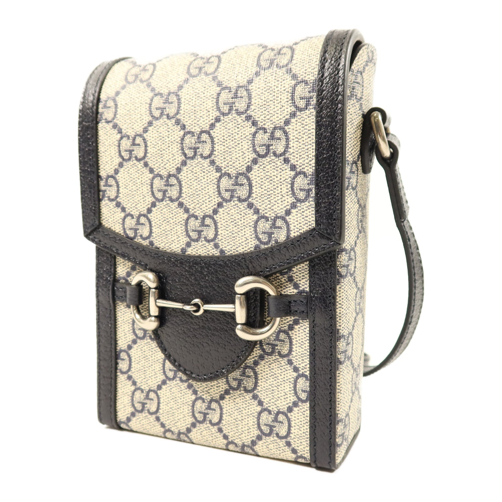 GUCCI 帆布1955 Horsebit銀扣肩背袋