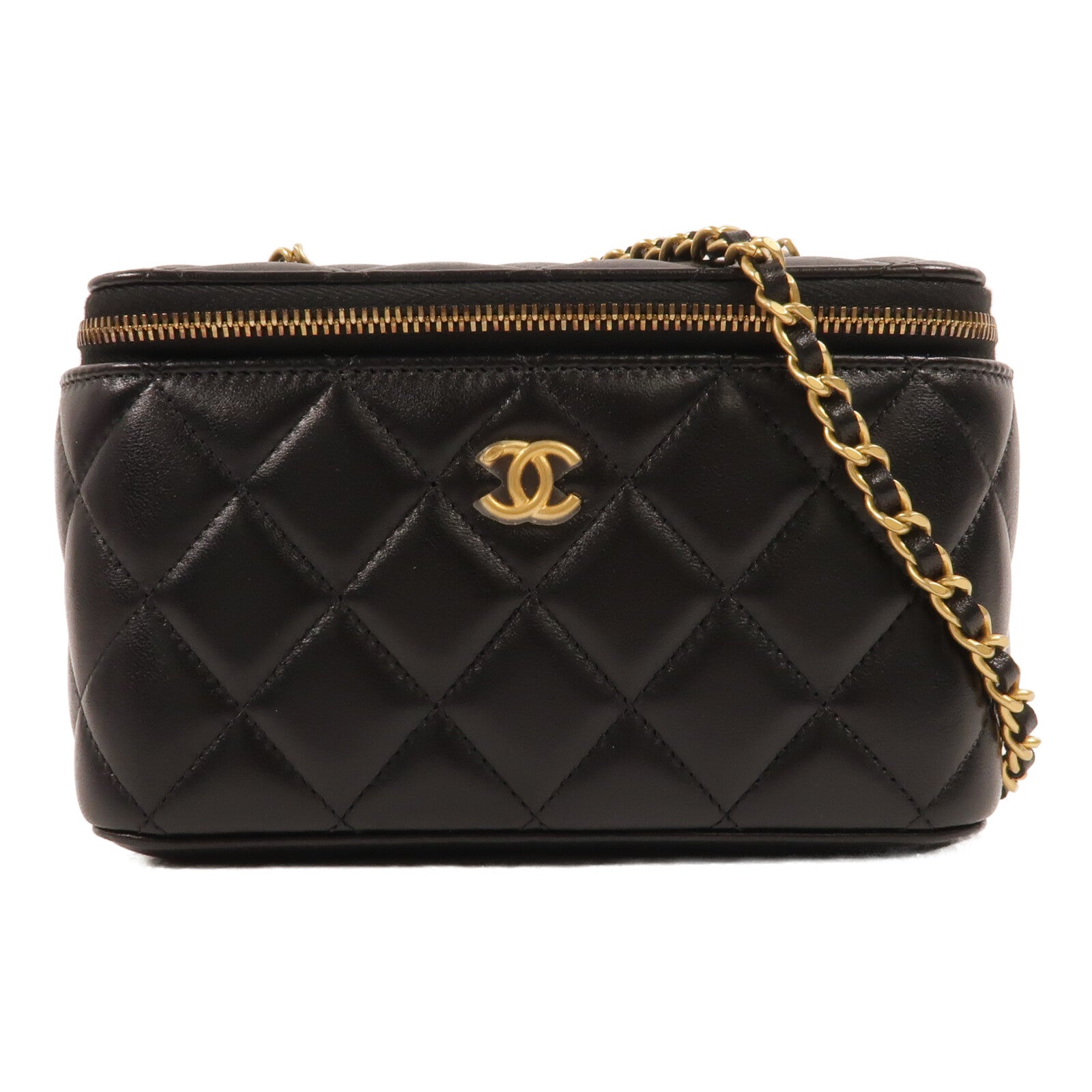 CHANEL 羊皮皮革Vanity Case Gold Ball鏈帶肩背袋