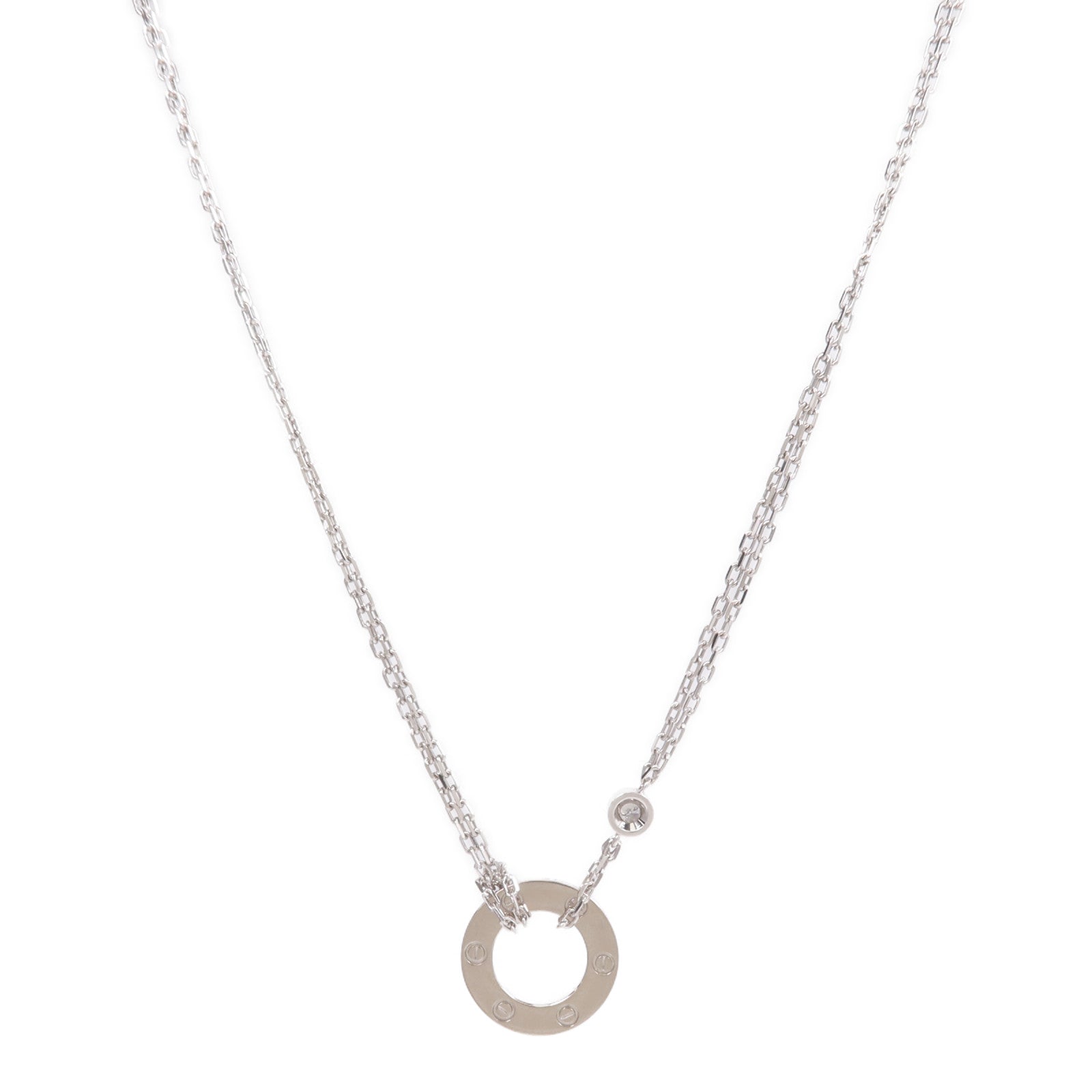 CARTIER 18K白金Love Necklace 2 Diamonds鑽石項鍊