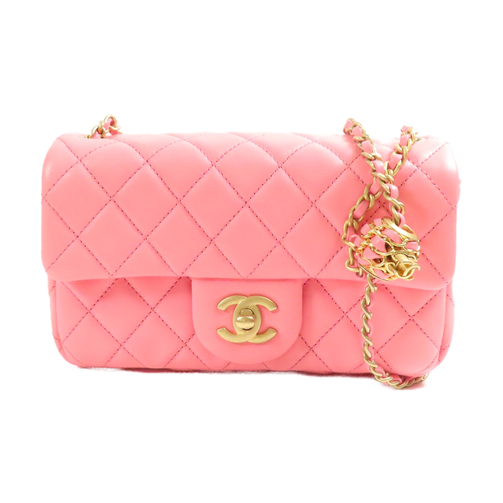 CHANEL CC GHW Classic 20 Chain Shoulder Bag Lambskin Leather AS1787 Pink