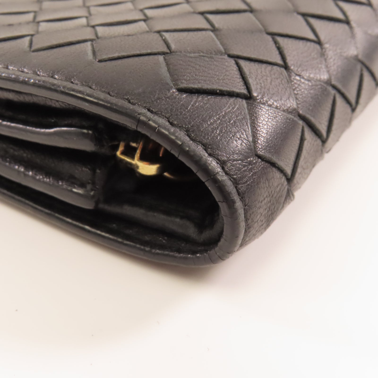 BOTTEGA VENETA 羊皮皮革Wallet金扣錢包黑色