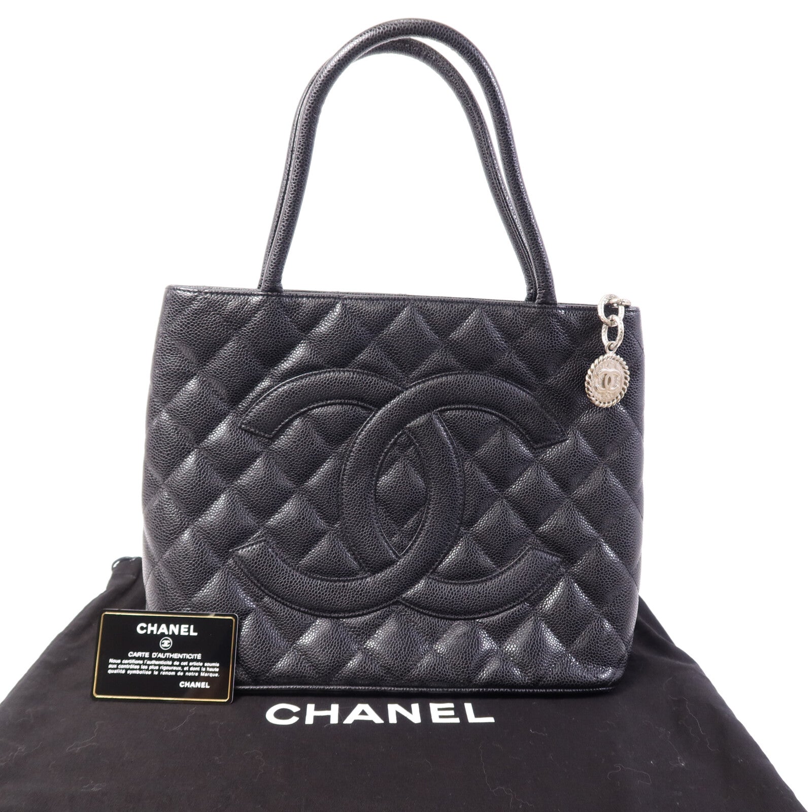 CHANEL 牛皮皮革Medallion Tote銀扣手挽袋