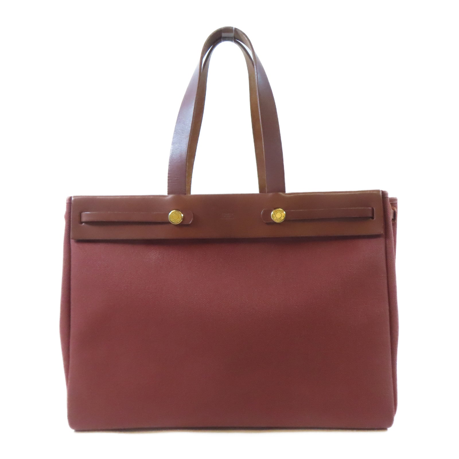 HERMES 帆布Herbag Cabas Toile金扣肩背袋啡色