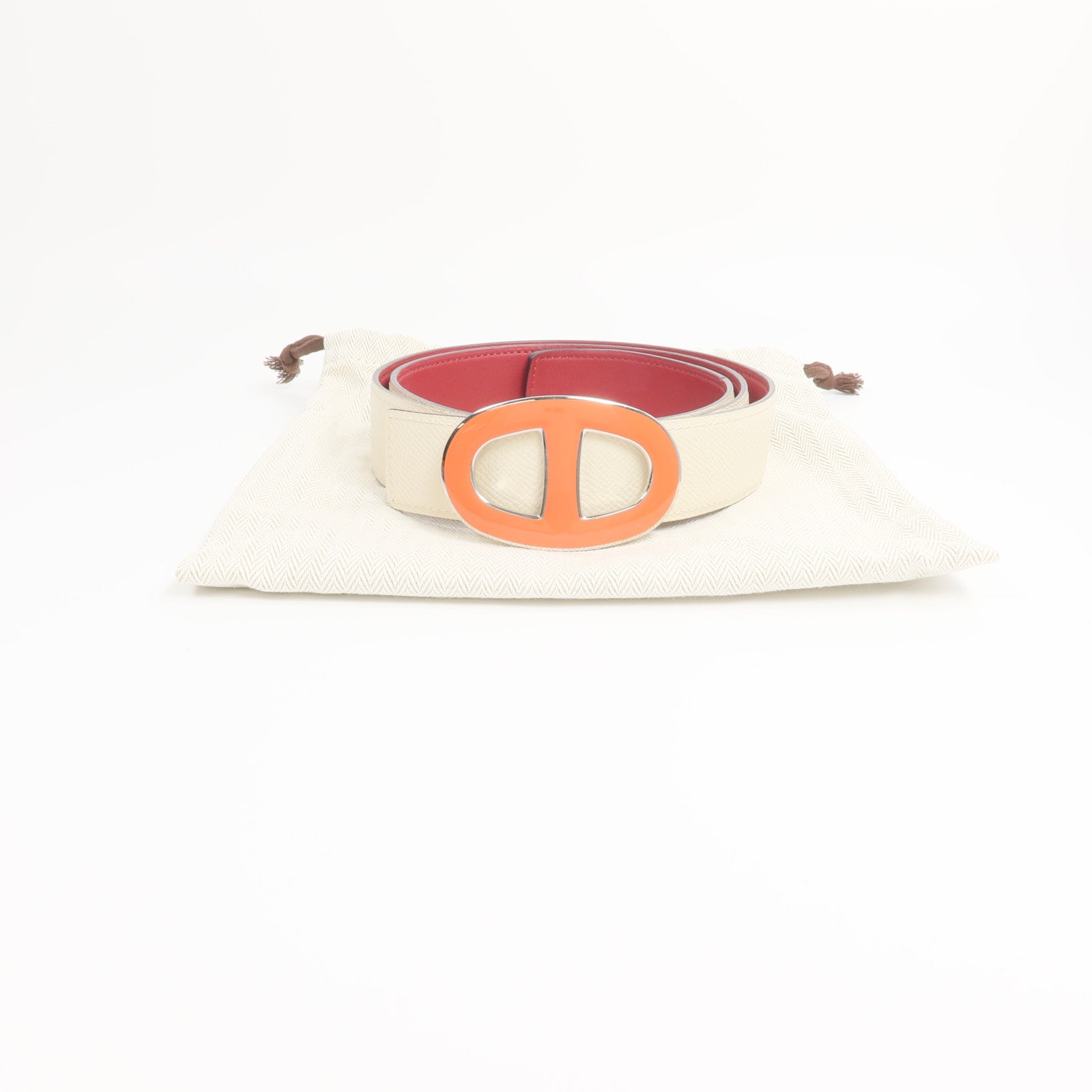 HERMES Epsom/Swift皮革Chaine d'Ancre Belt 90cm皮帶Craie/Rouge H