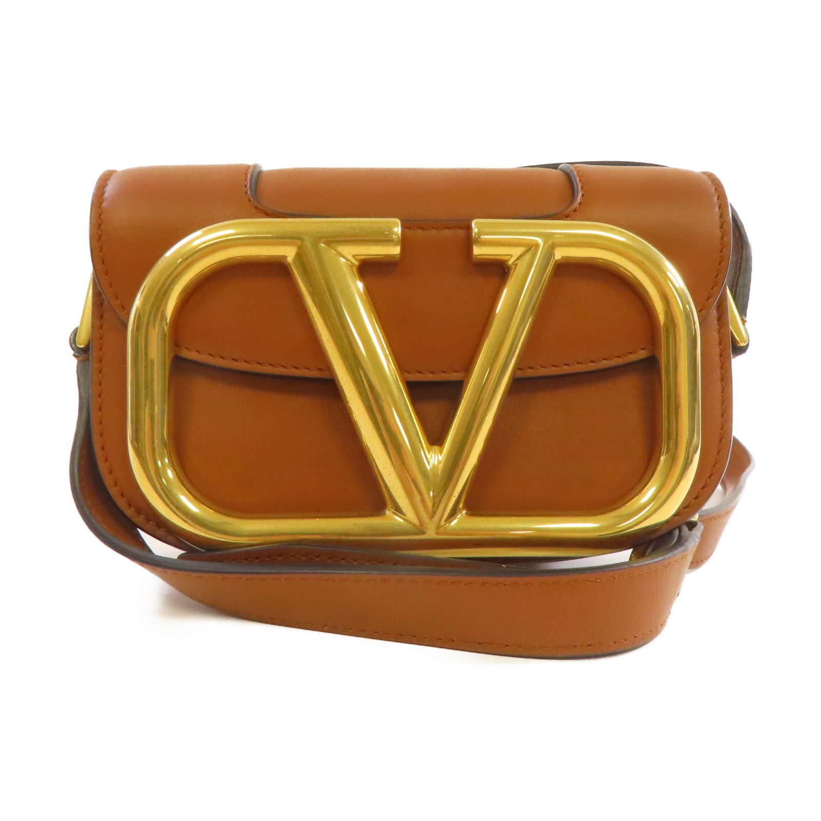 Valentino 【激減優惠】牛皮皮革Shoulder Bag金扣肩背袋啡色