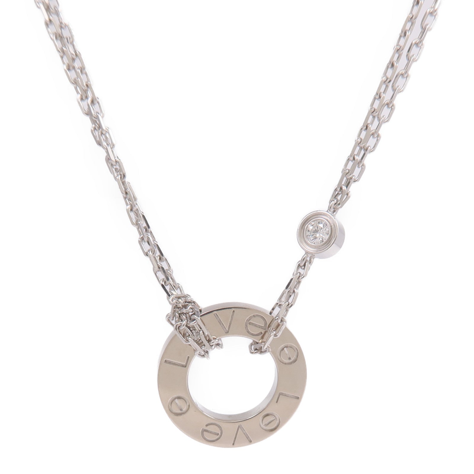 CARTIER 18K白金Love Necklace 2 Diamonds鑽石項鍊