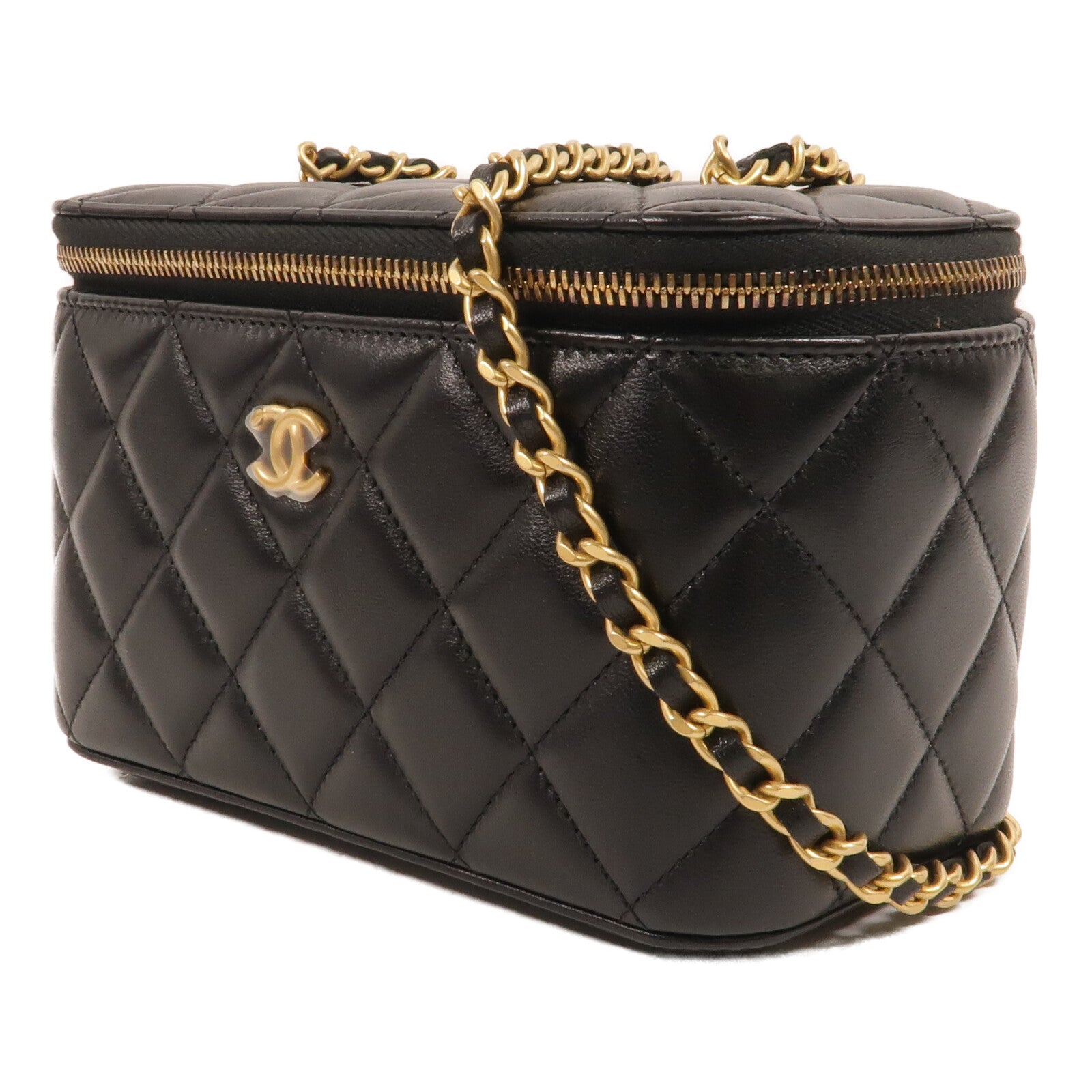 CHANEL 羊皮皮革Vanity Case Gold Ball鏈帶肩背袋