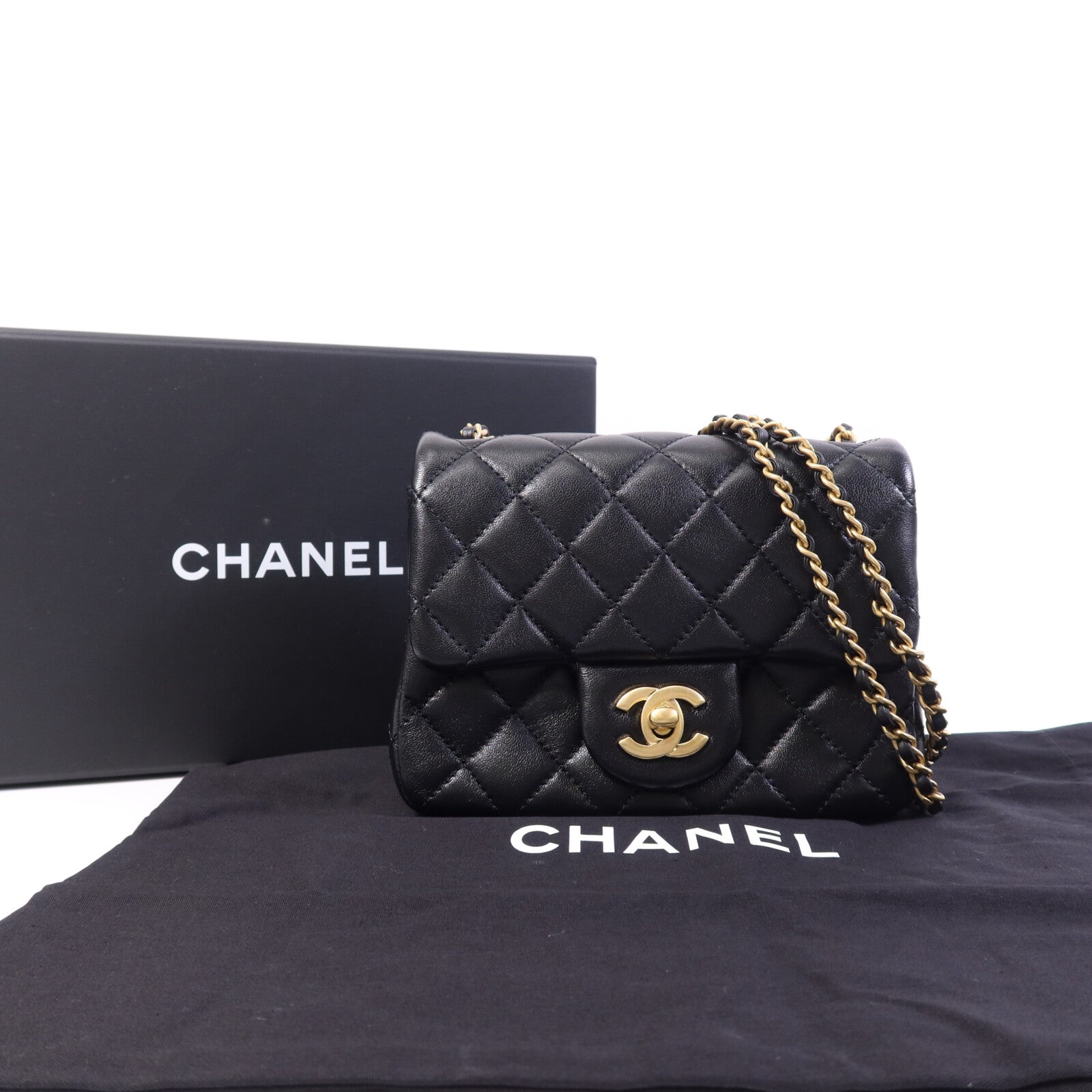 CHANEL 羊皮皮革Gold Ball金扣鏈帶手挽袋