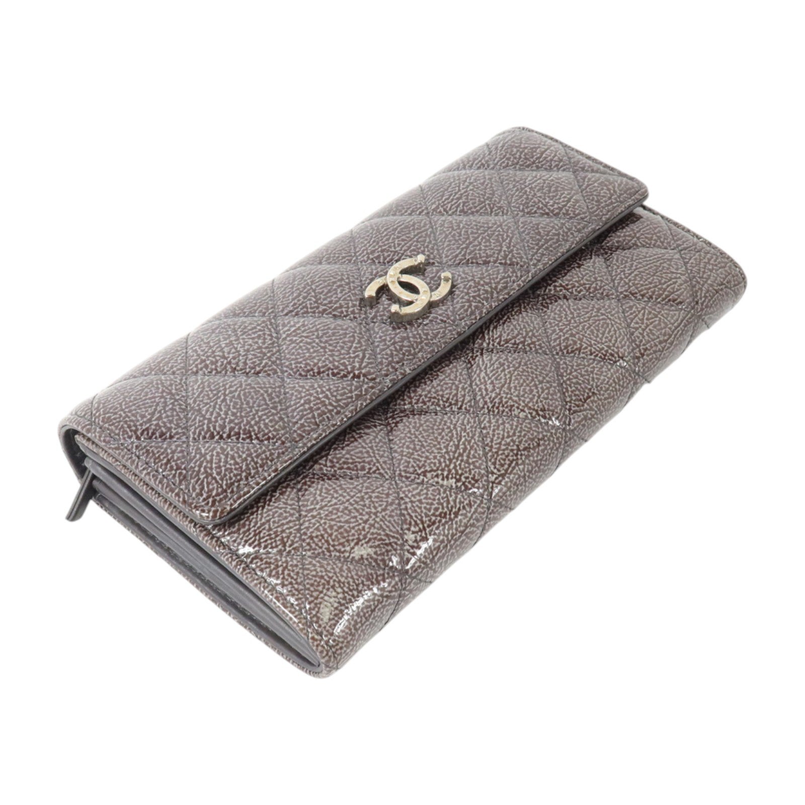 CHANEL 漆皮皮革Long Wallet銀扣長錢包