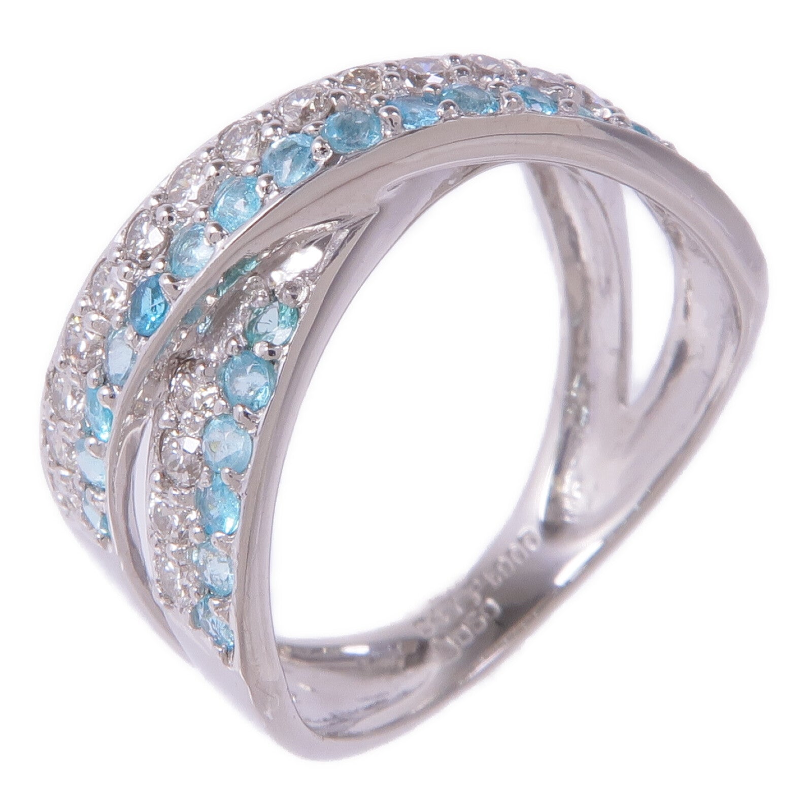 JEWELRY PT900鉑金Paraiba Tourmaline Diamond Ring帕拉伊巴碧璽/鑽石戒指US#6