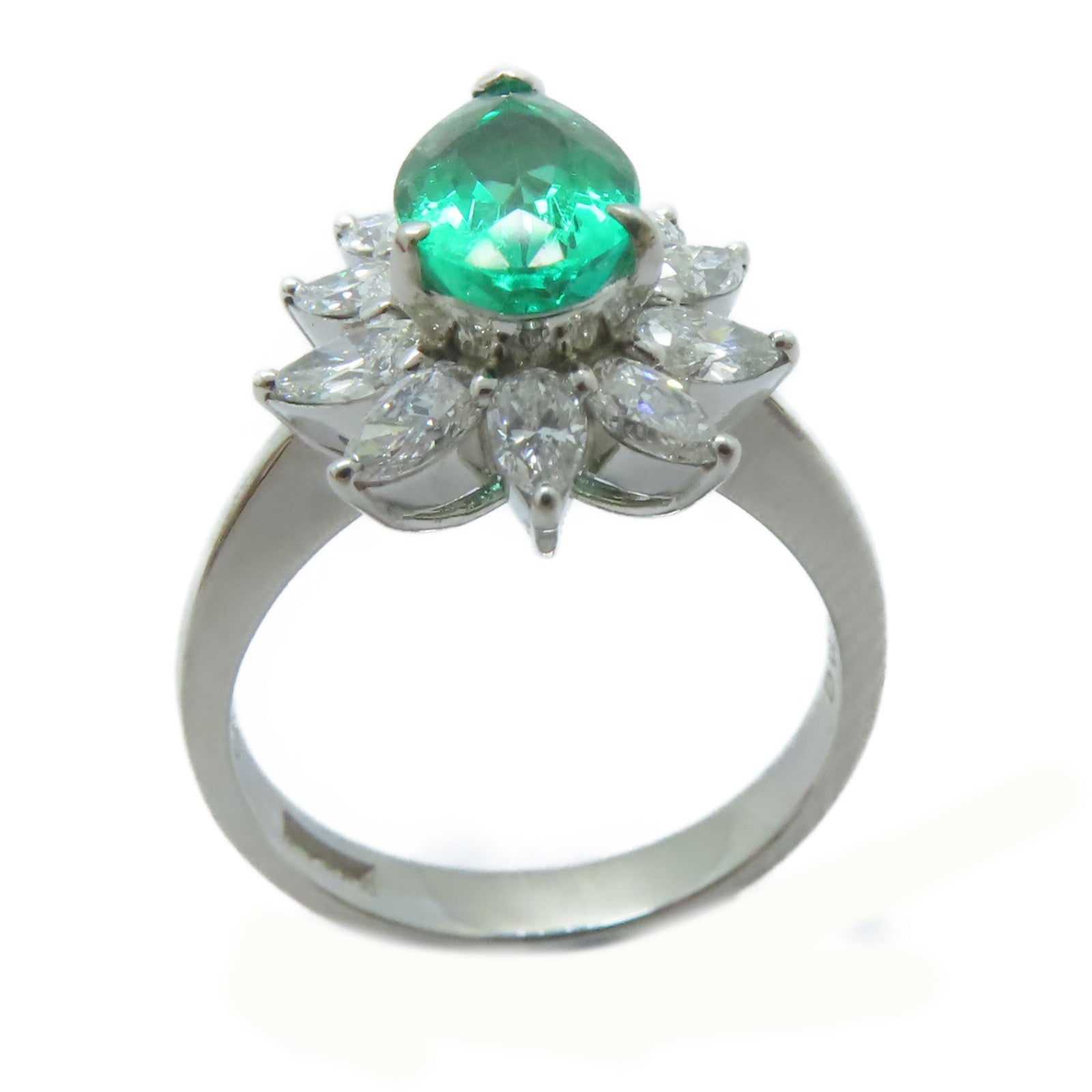 JEWELRY PT900鉑金Emerald Ring 1.3ct綠寶石/0.89ct鑚石戒指US#6.25