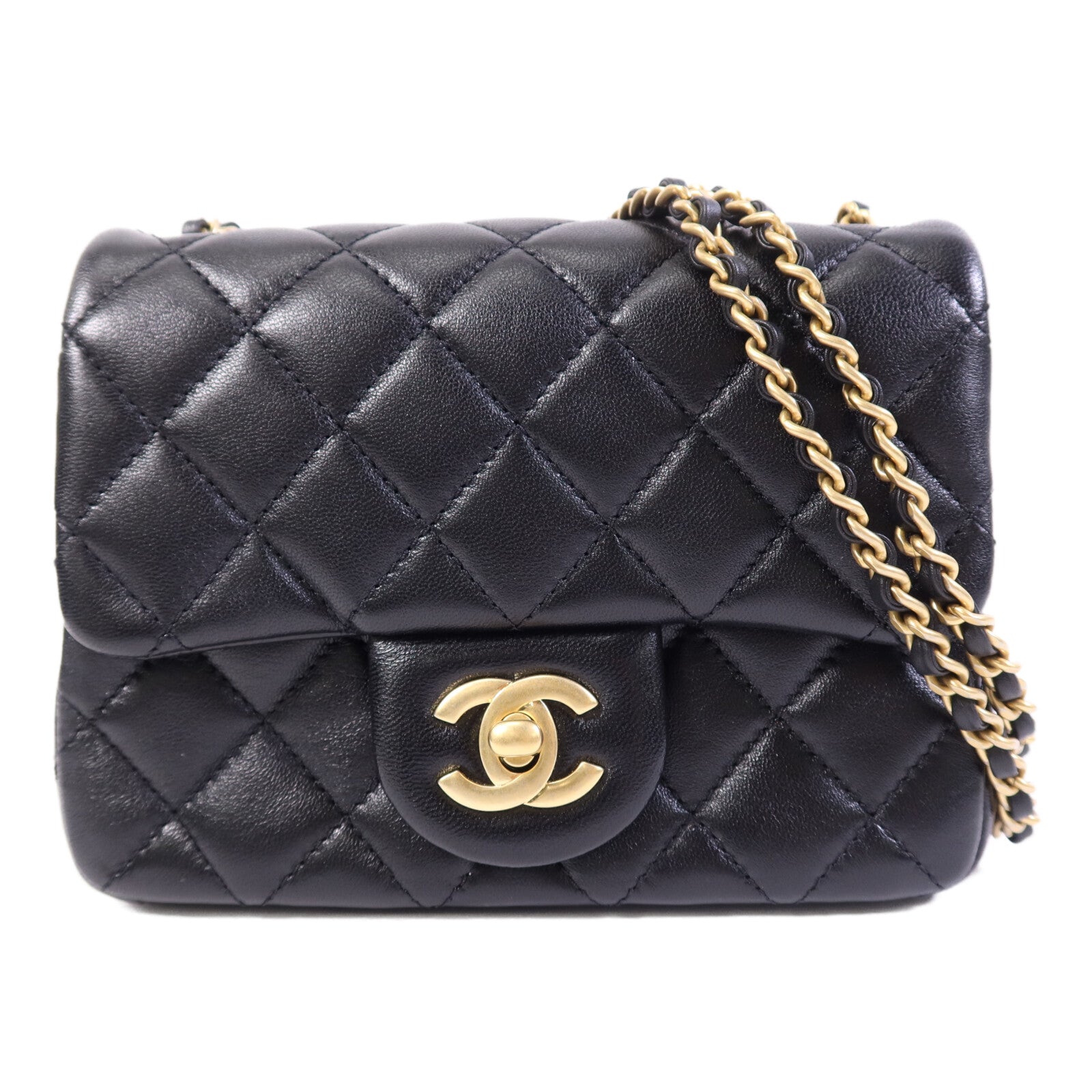 CHANEL 羊皮皮革Gold Ball金扣鏈帶手挽袋