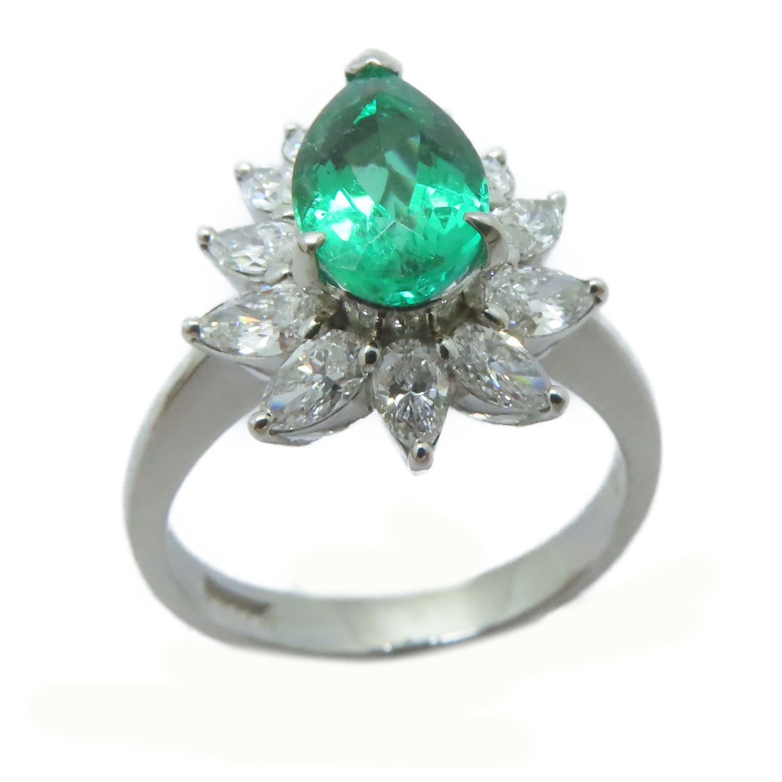 JEWELRY PT900鉑金Emerald Ring 1.3ct綠寶石/0.89ct鑚石戒指US#6.25