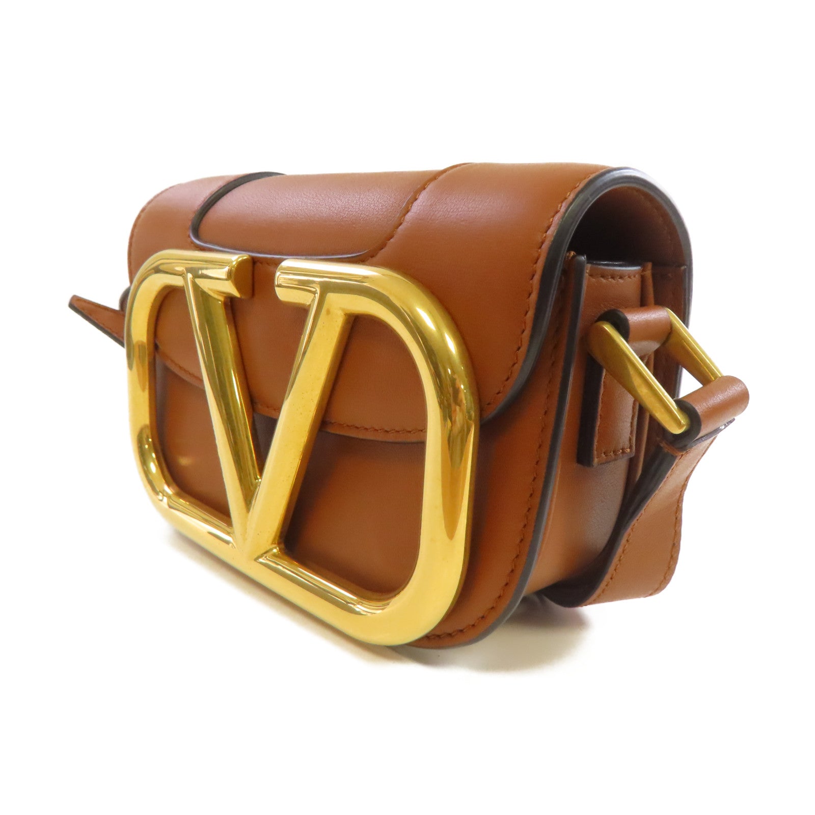 Valentino 【激減優惠】牛皮皮革Shoulder Bag金扣肩背袋啡色