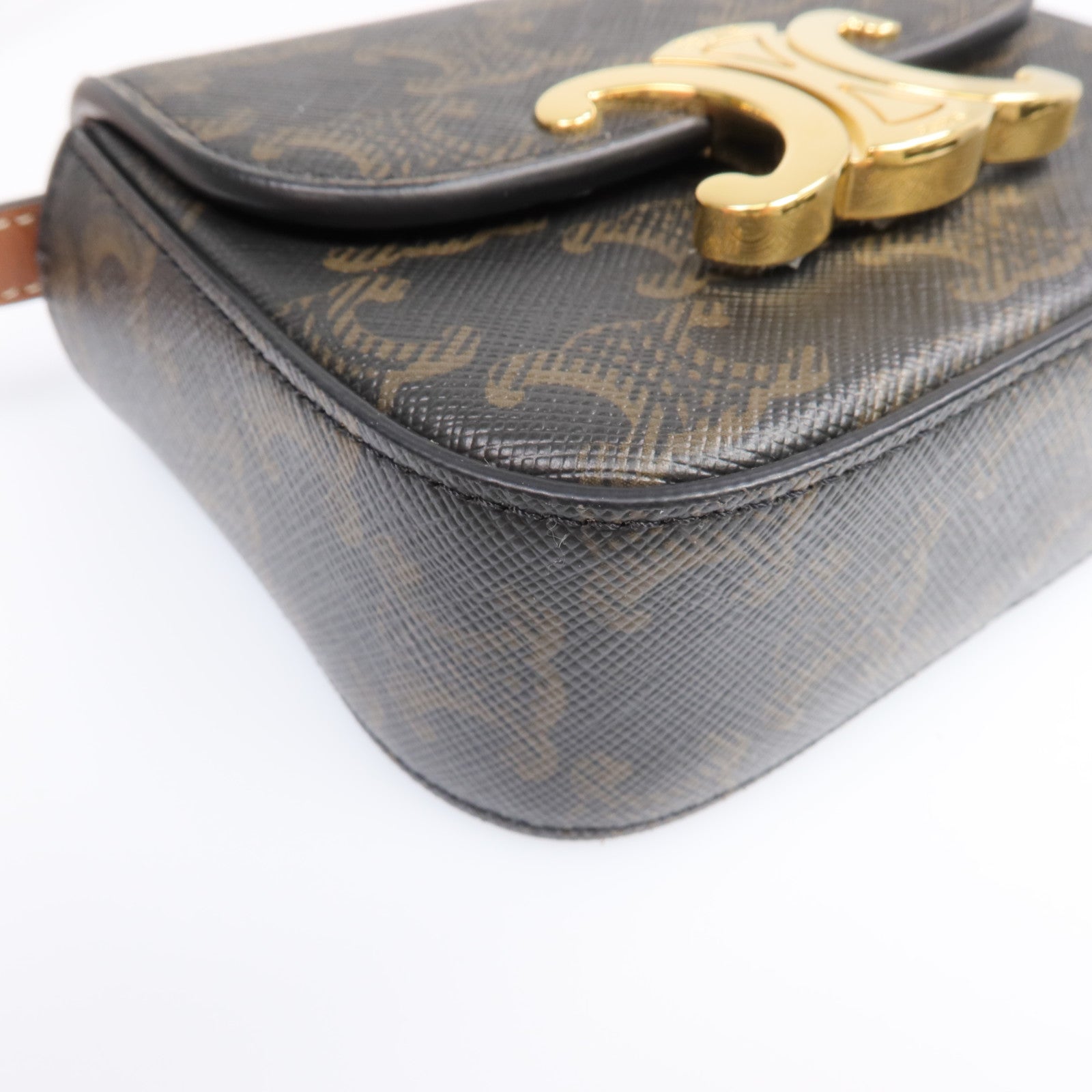 CELINE 塗層帆布Mini Triomphe金扣肩背袋