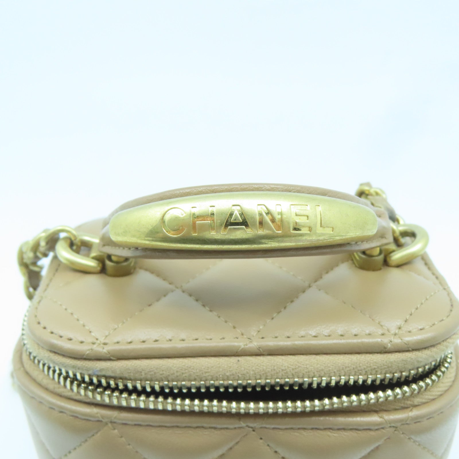 CHANEL 【激減優惠】羊皮皮革Chain Shoulder金扣鏈帶肩背袋米色
