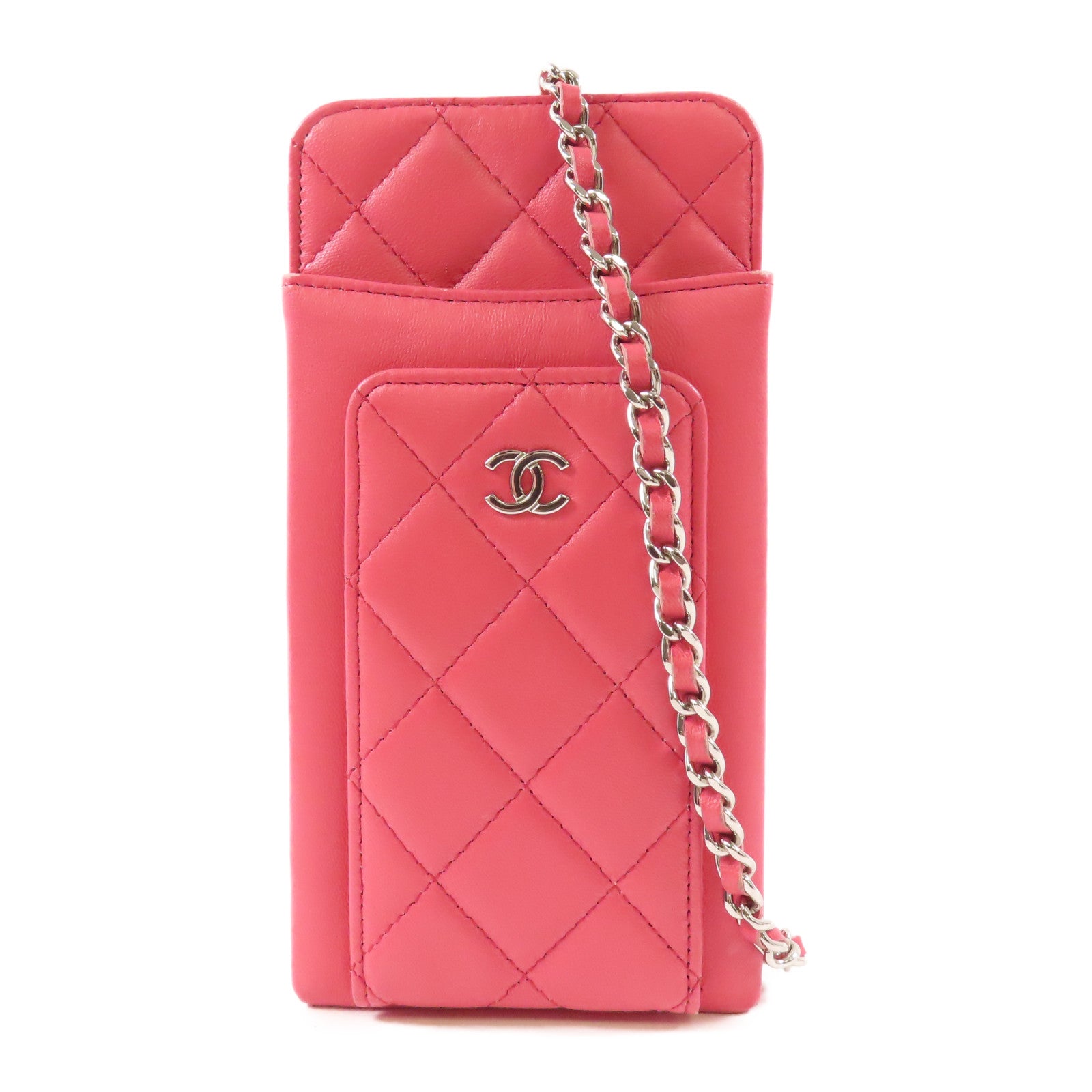CHANEL 羊皮皮革Phone Case銀扣鏈帶肩背袋