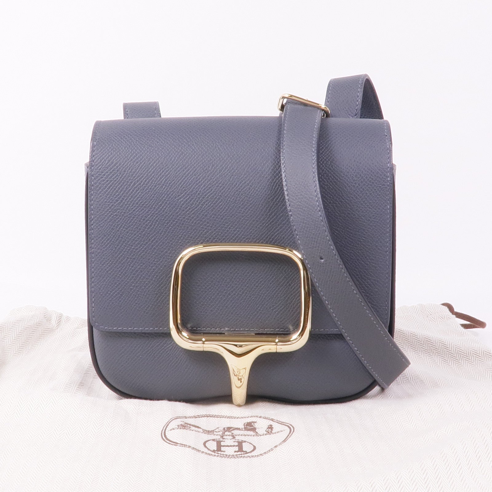 HERMES Epsom皮革 Della Cavalleria Mini金扣肩背袋Ardoise