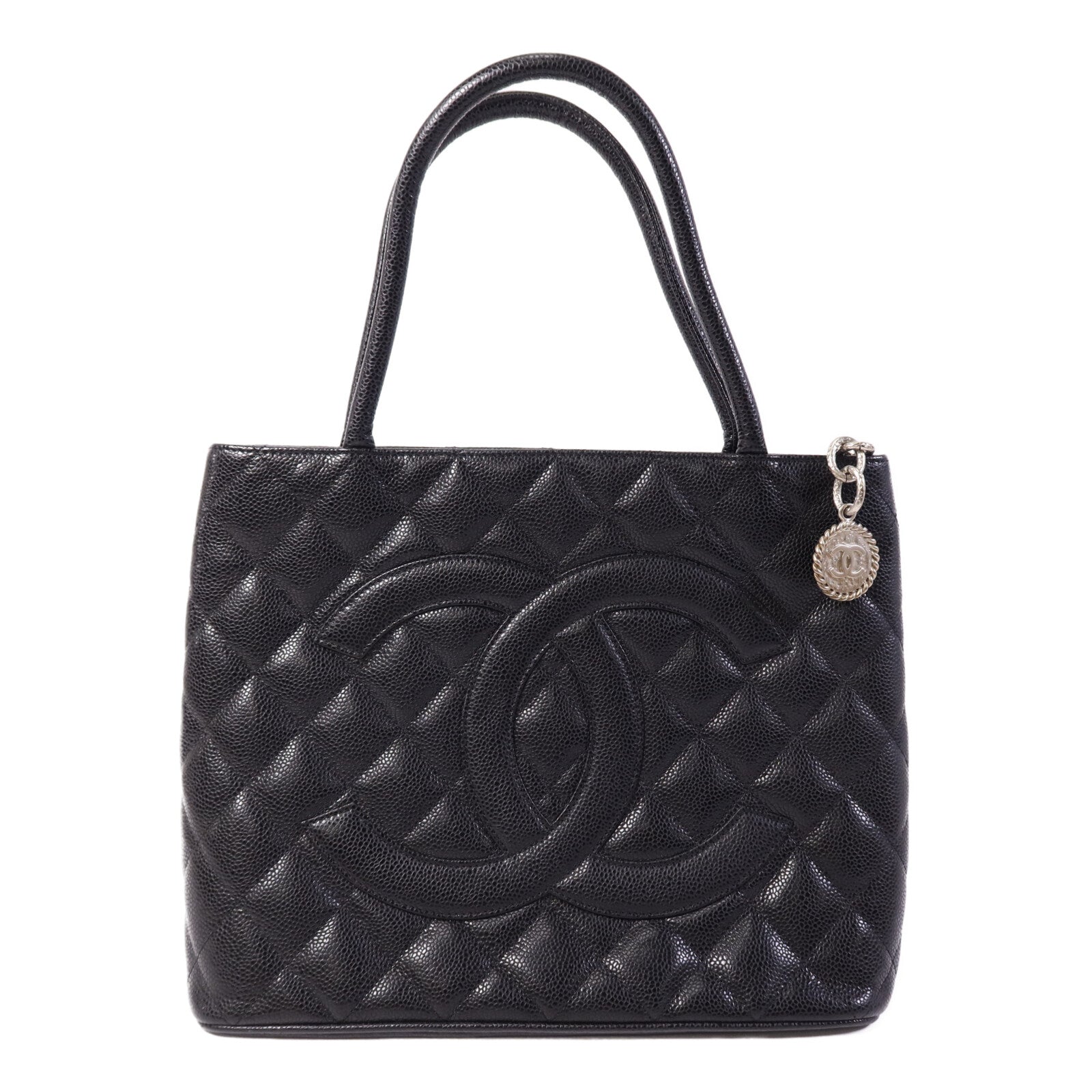 CHANEL 牛皮皮革Medallion Tote銀扣手挽袋