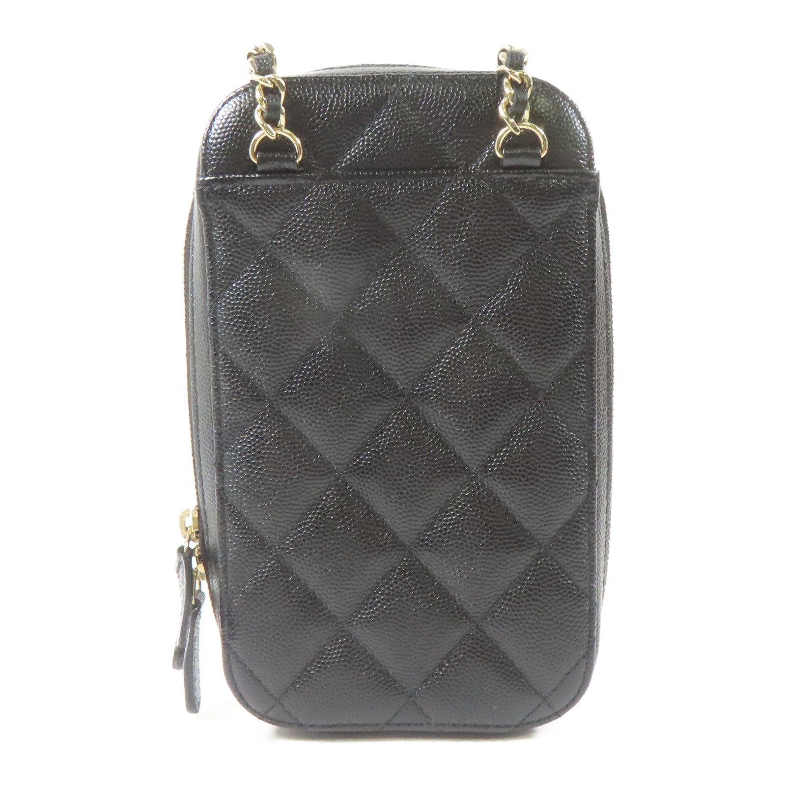 CHANEL 菱格Caviar皮革Chain Shoulder金扣鏈帶肩背袋黑色