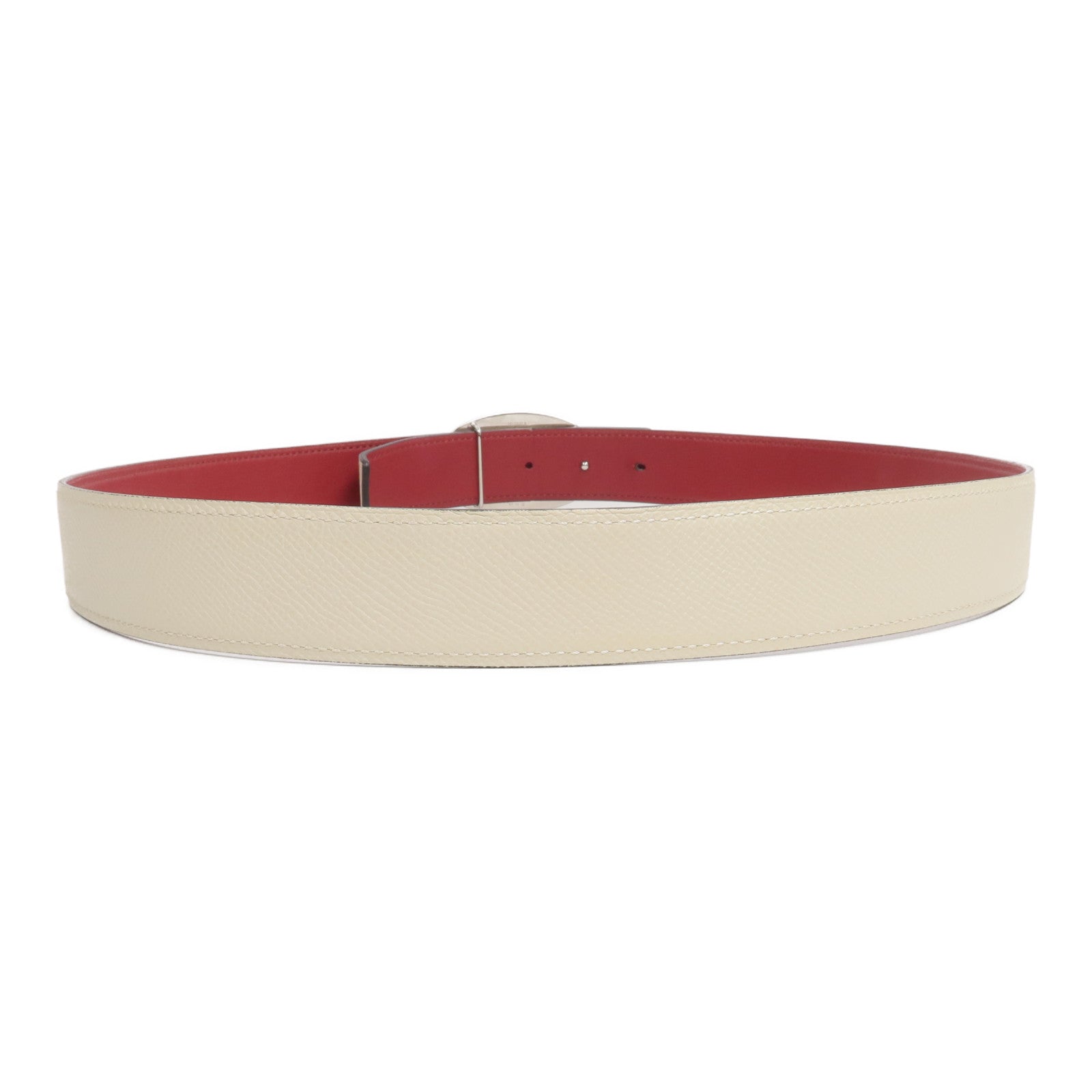 HERMES Epsom/Swift皮革Chaine d'Ancre Belt 90cm皮帶Craie/Rouge H