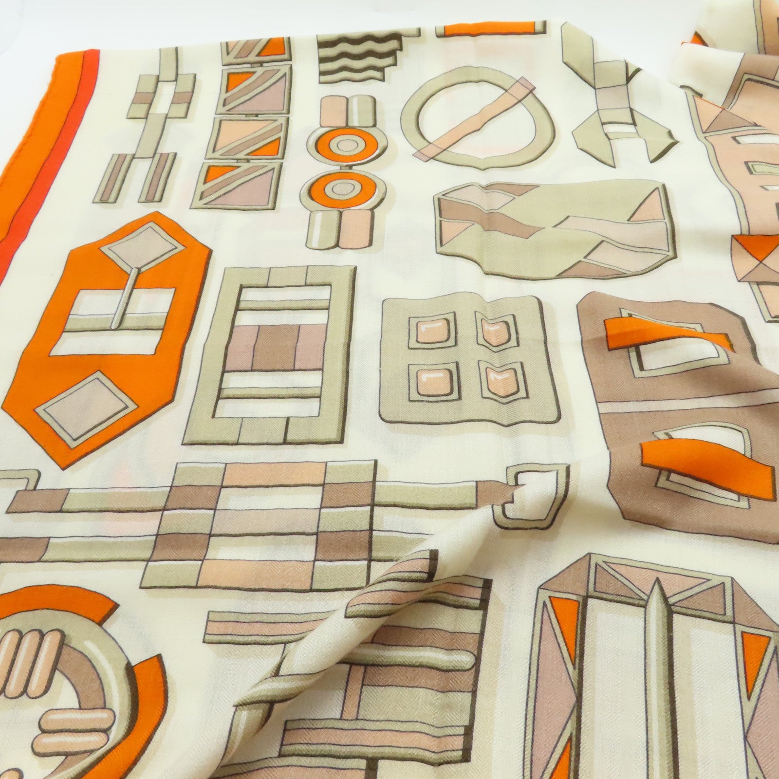 HERMES 【激減優惠】羊絨/絲質Scarf圍巾橙色/白色