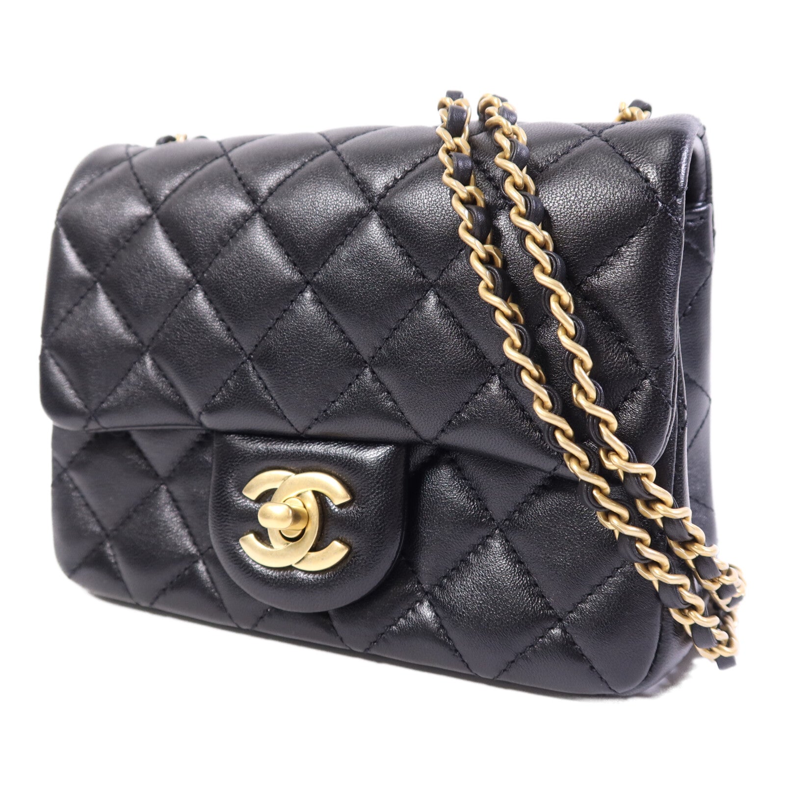 CHANEL 羊皮皮革Gold Ball金扣鏈帶手挽袋