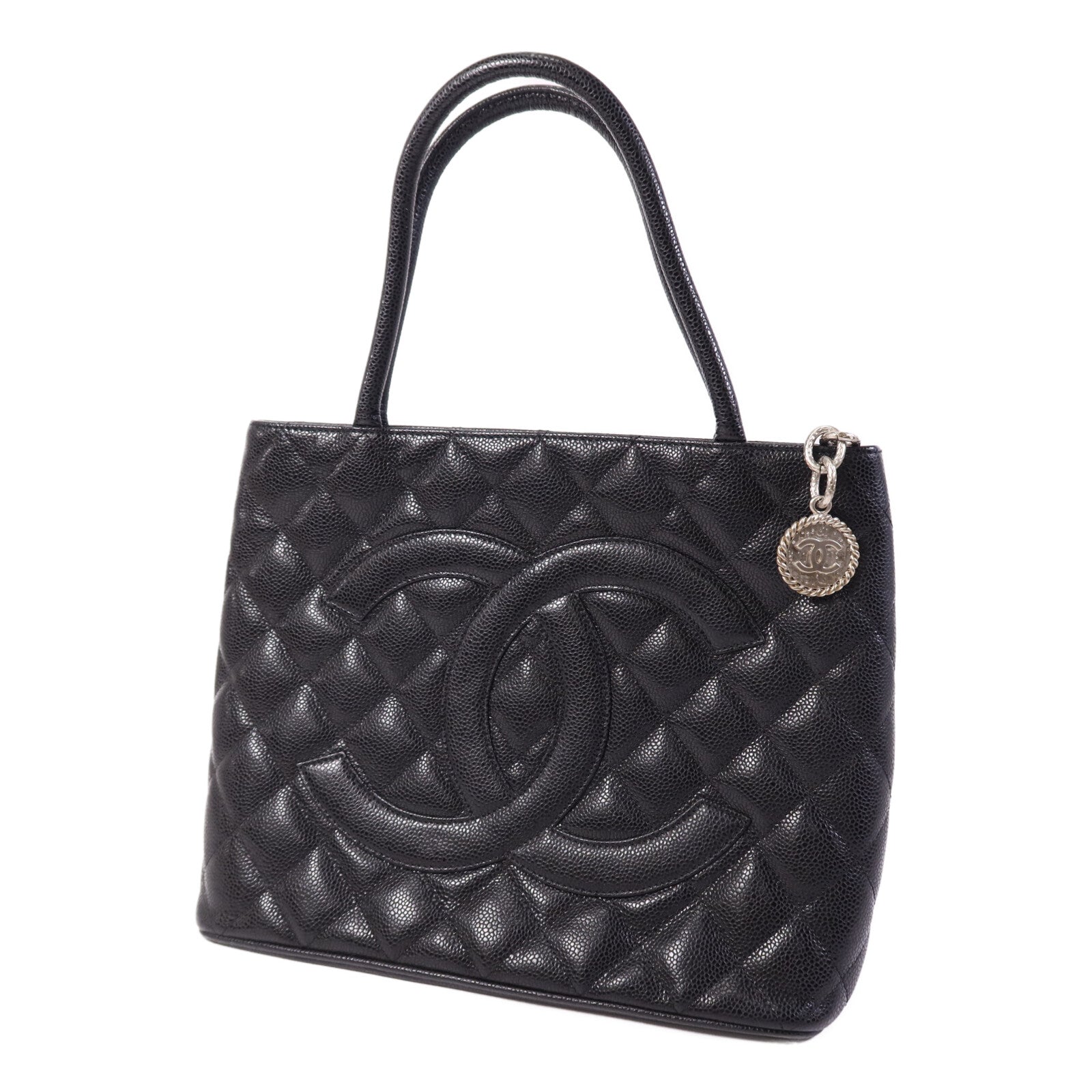 CHANEL 牛皮皮革Medallion Tote銀扣手挽袋