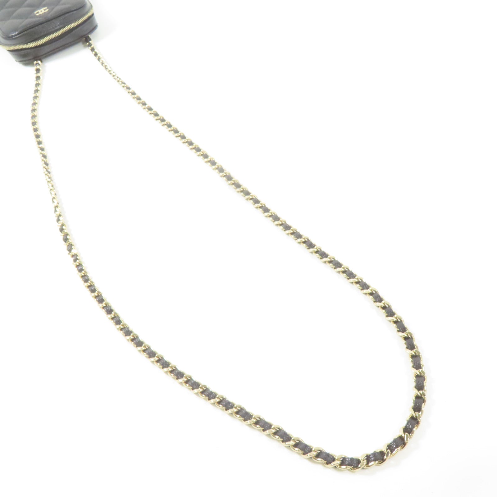 CHANEL 菱格Caviar皮革Chain Shoulder金扣鏈帶肩背袋黑色