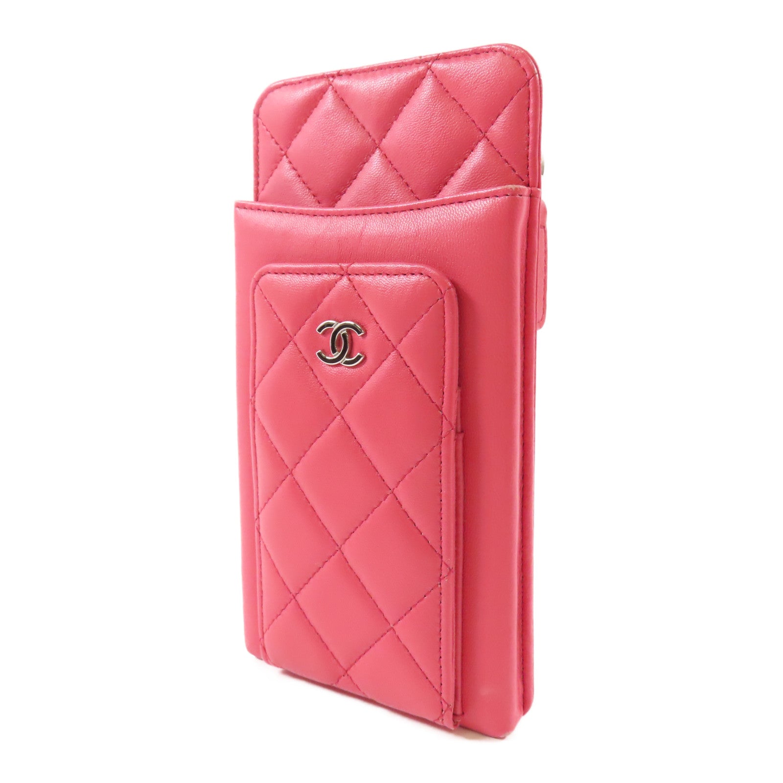 CHANEL 羊皮皮革Phone Case銀扣鏈帶肩背袋
