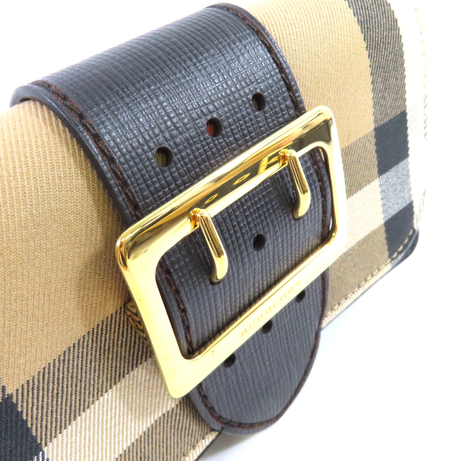 BURBERRY 帆布/牛皮皮革Wallet Shoulder Bag金扣肩背袋啡色/黑色