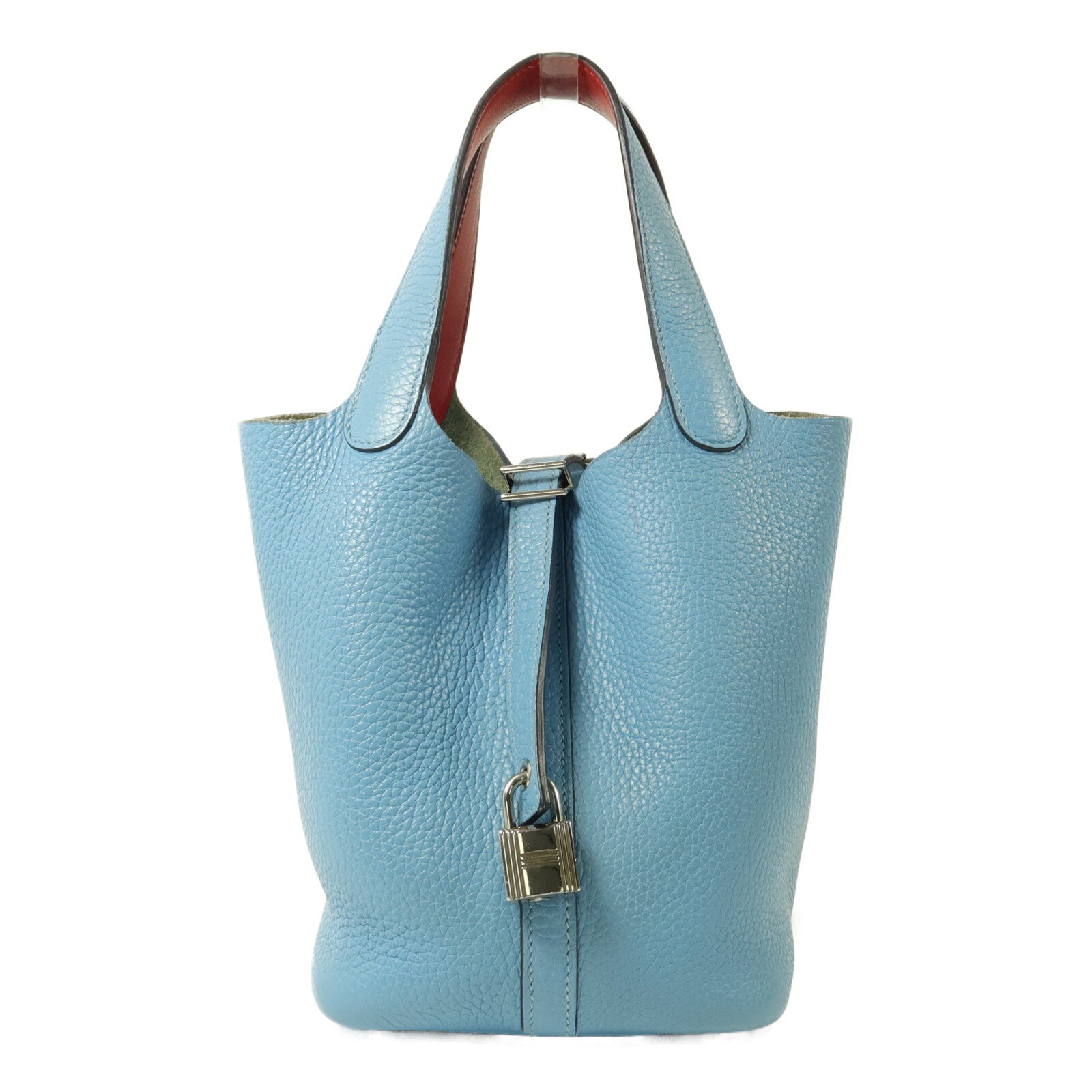 HERMES Clemence皮革Picotin PM手挽袋Bleu Du Nord