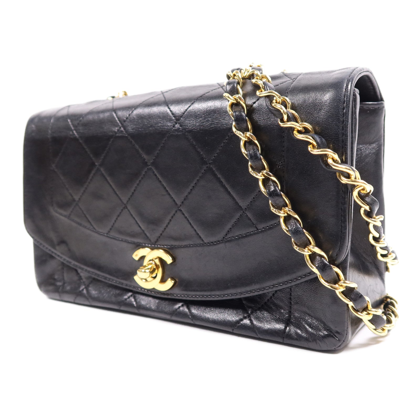 CHANEL 羊皮皮革Diana Chain Shoulder Bag金扣鏈帶肩背袋