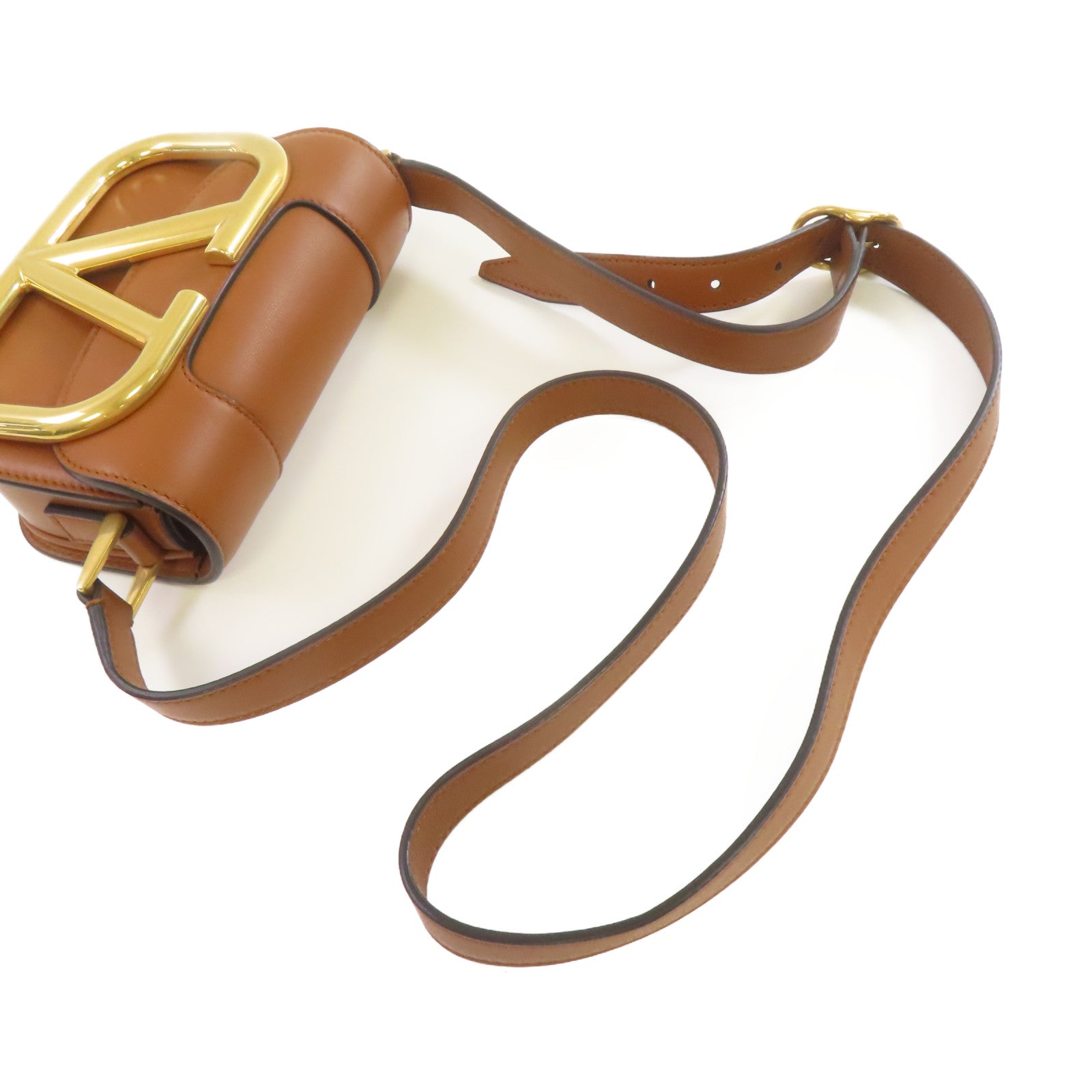 Valentino 【激減優惠】牛皮皮革Shoulder Bag金扣肩背袋啡色